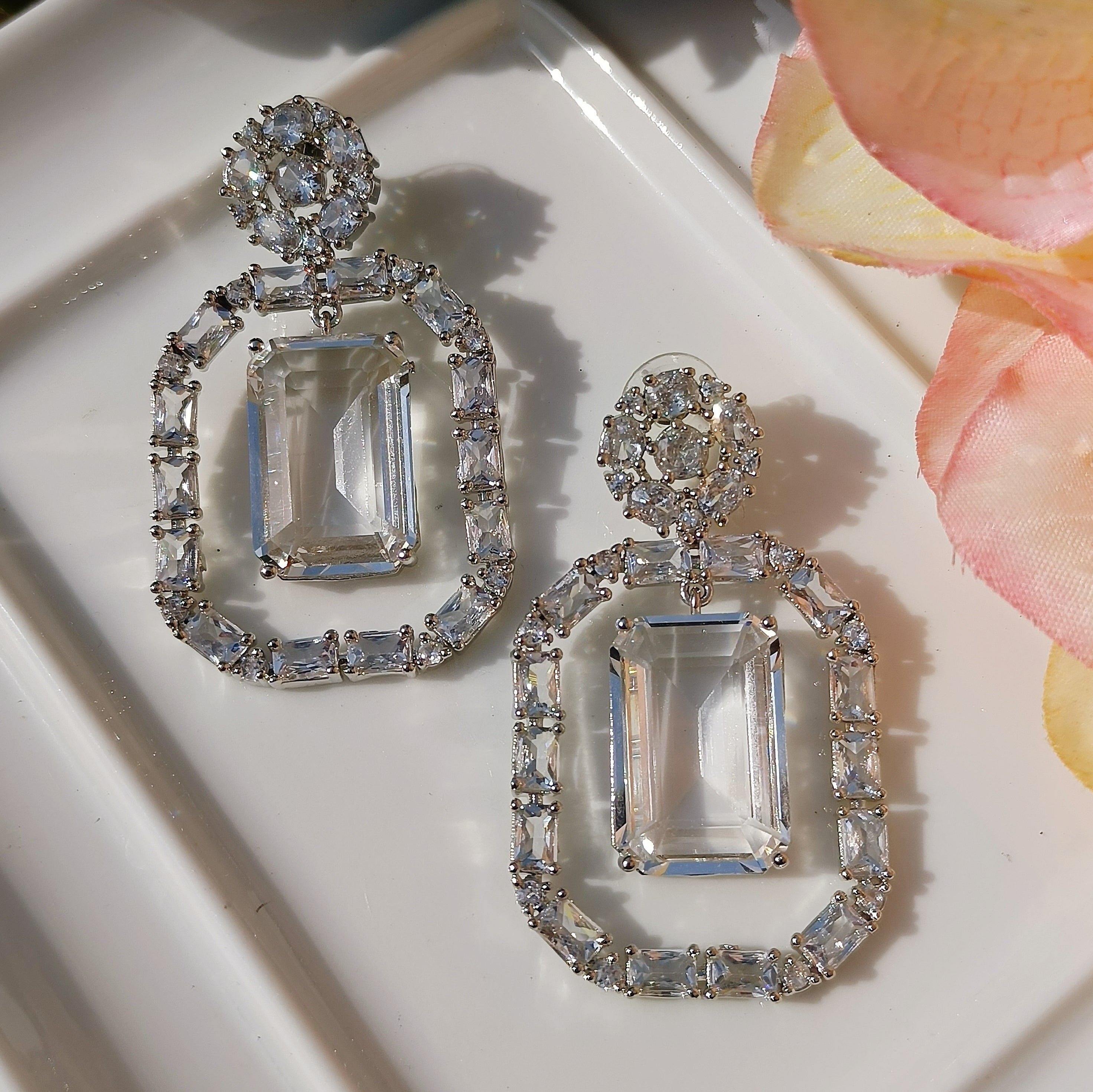 Crystal silver amarican diamond statement earrings