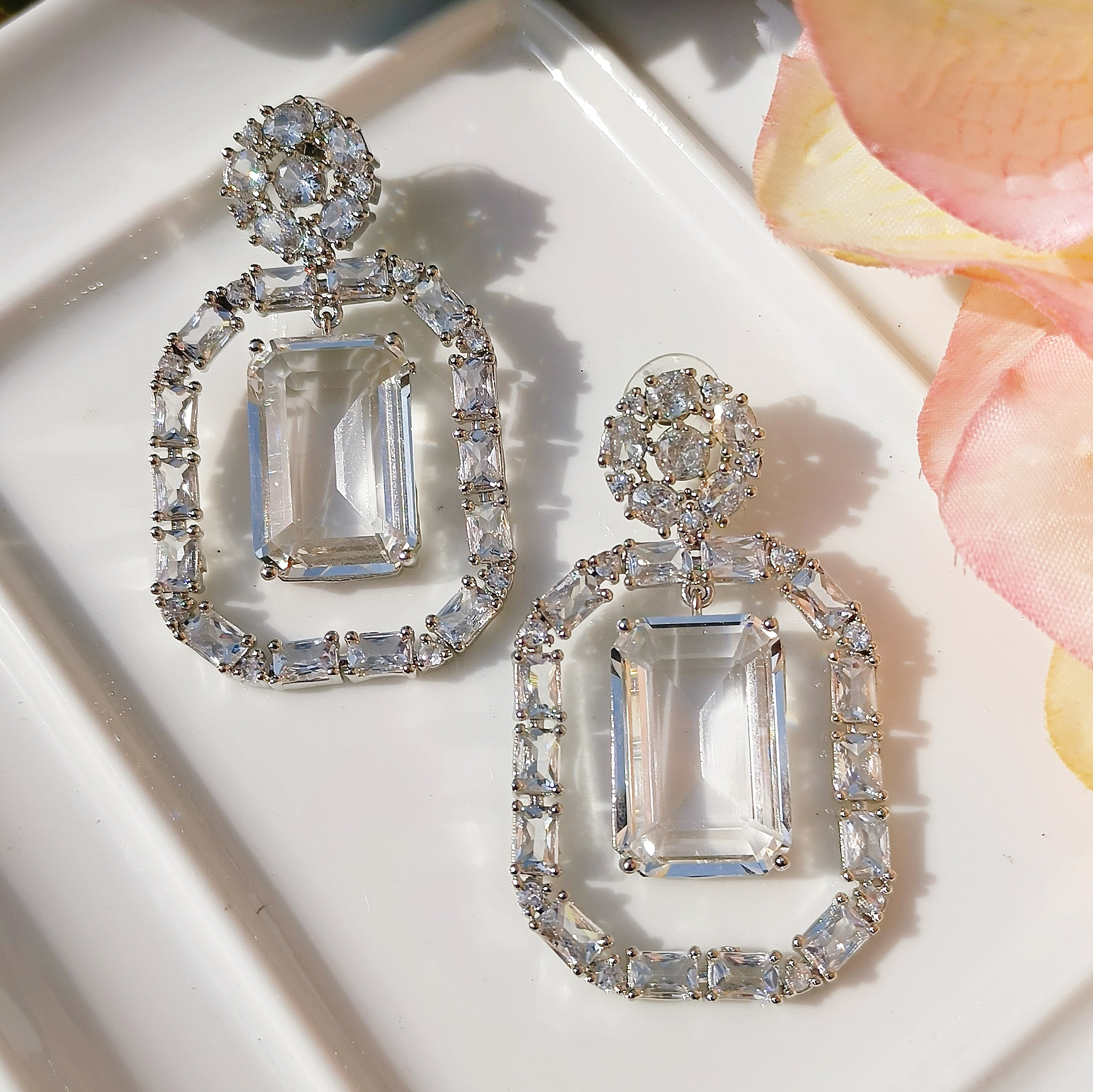 Crystal silver amarican diamond statement earrings