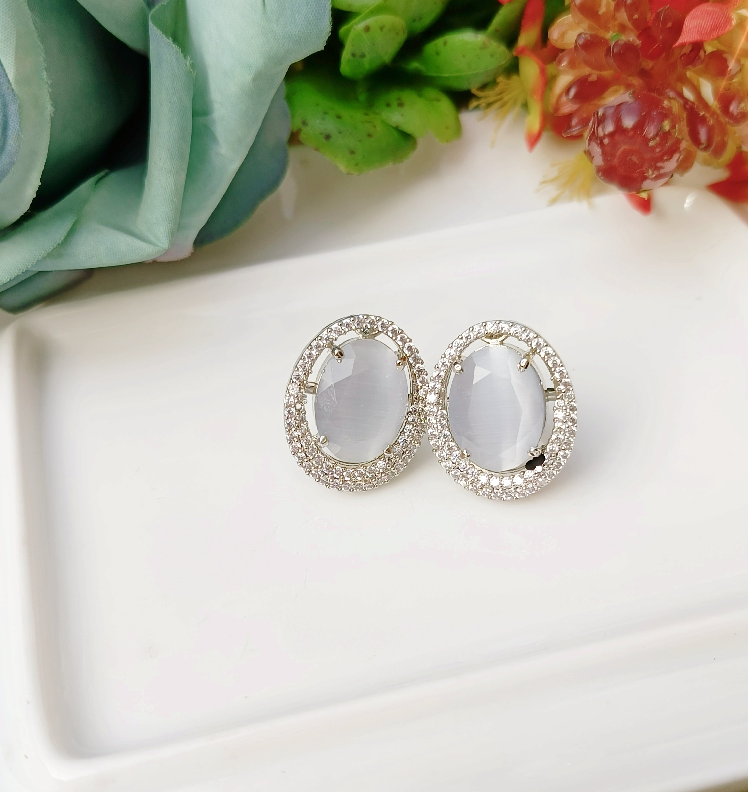 Silver & Grey American Diamond Studs