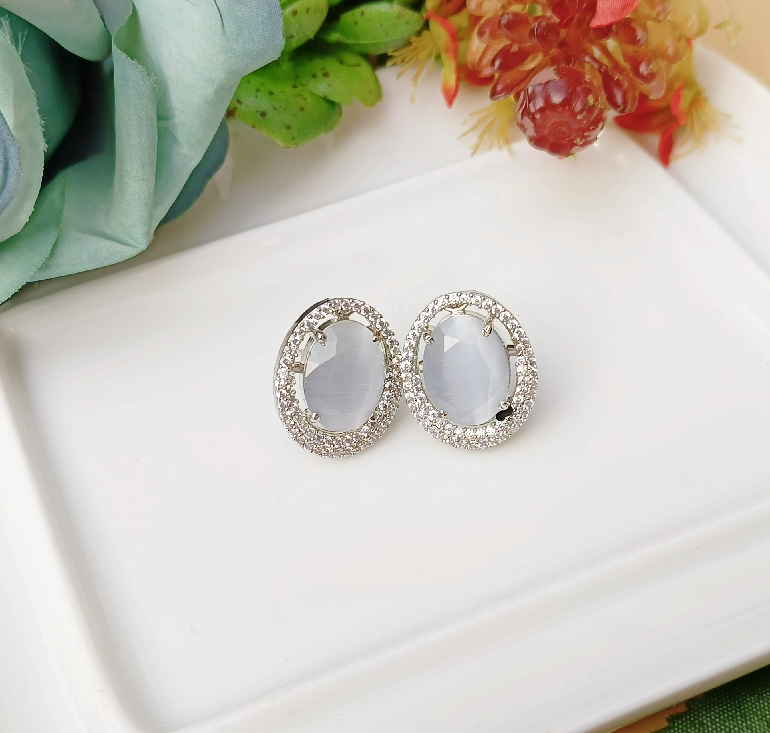Silver & Grey American Diamond Studs