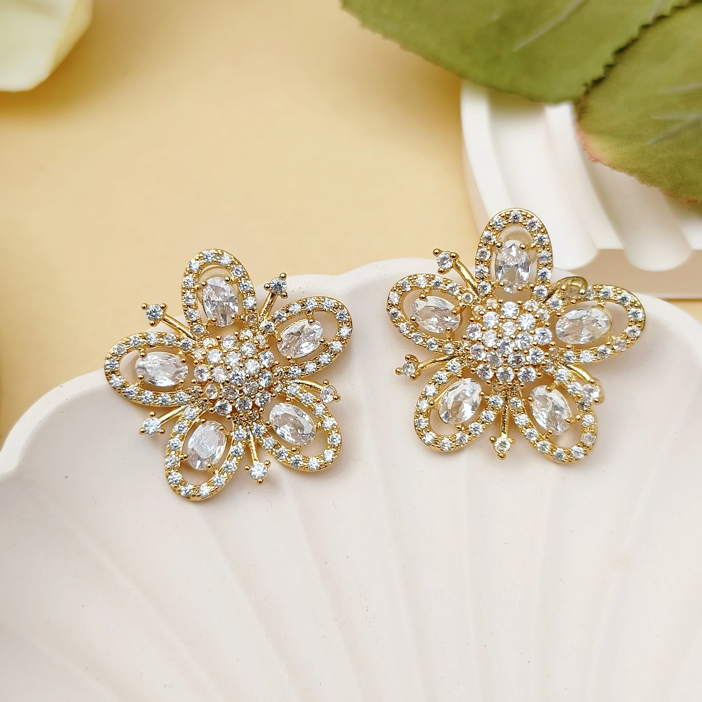American Diamond Gold Plated Studs