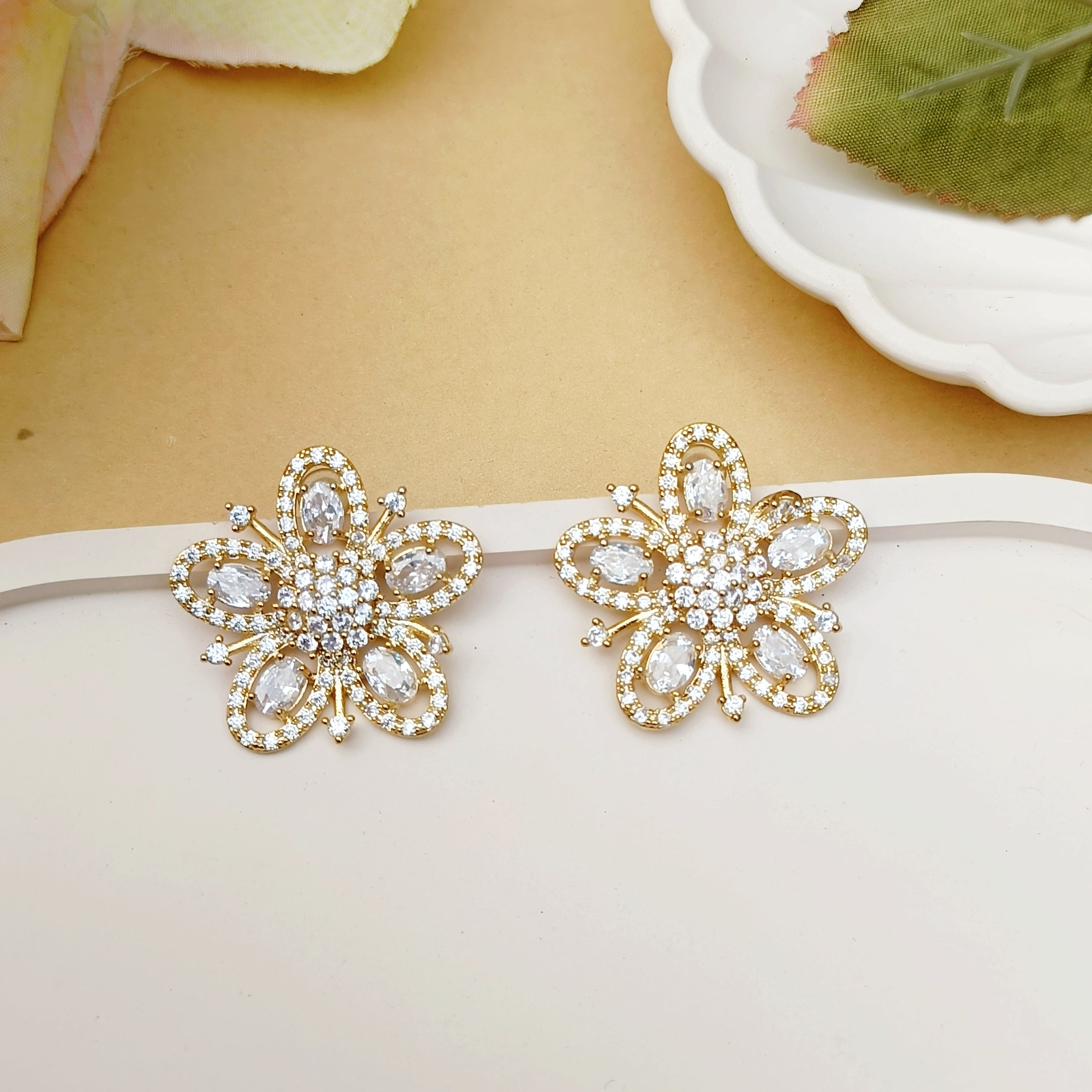 American Diamond Gold Plated Studs