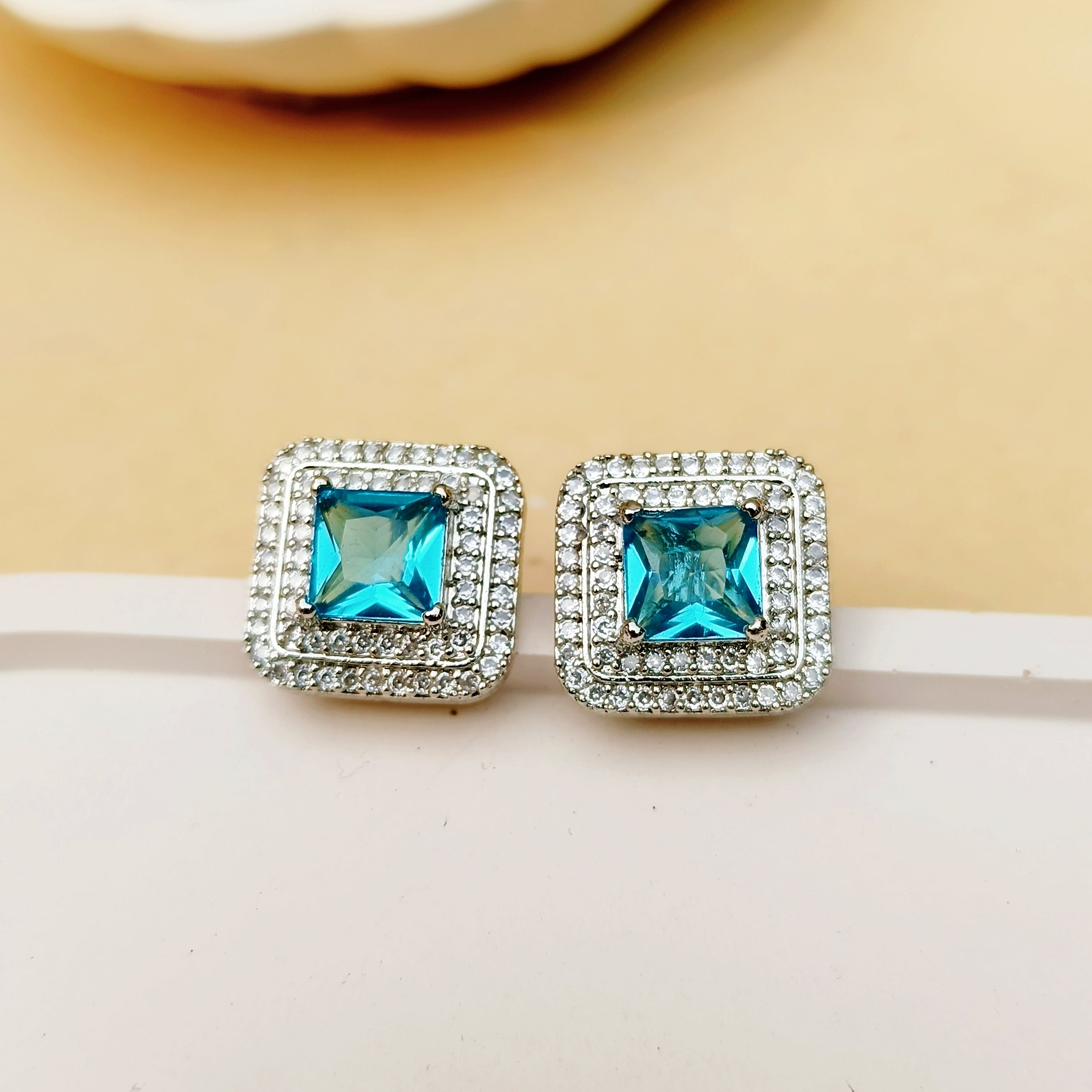 Silver & Blue American Diamond Studs