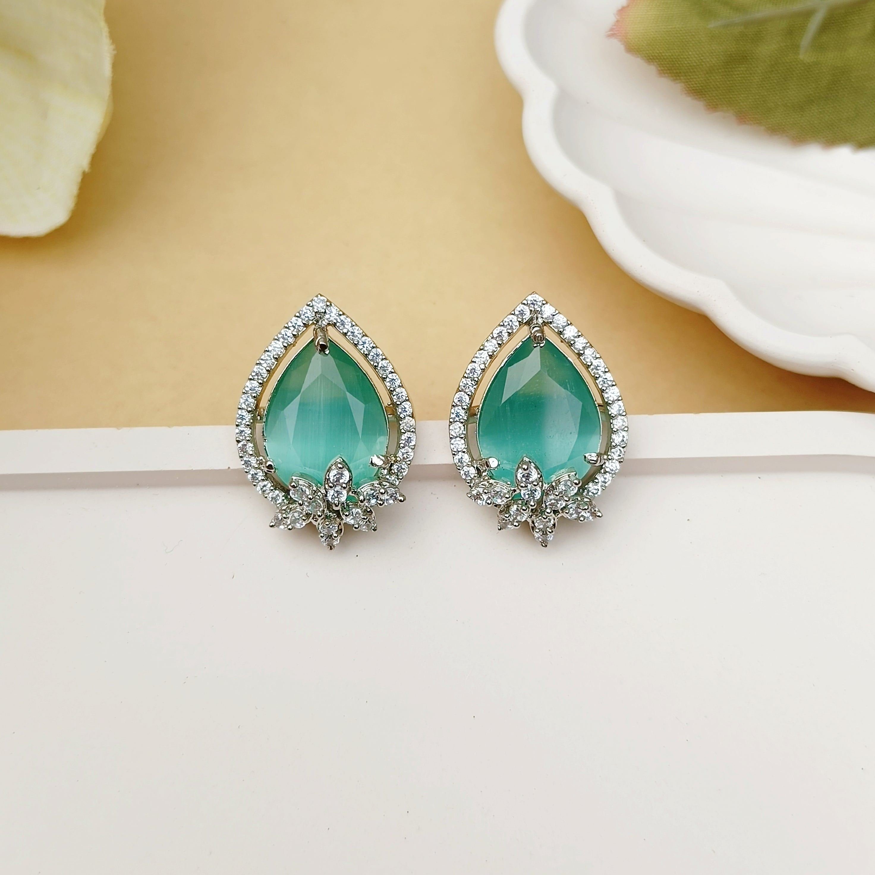 Mint Green & Silver American Diamond Studs