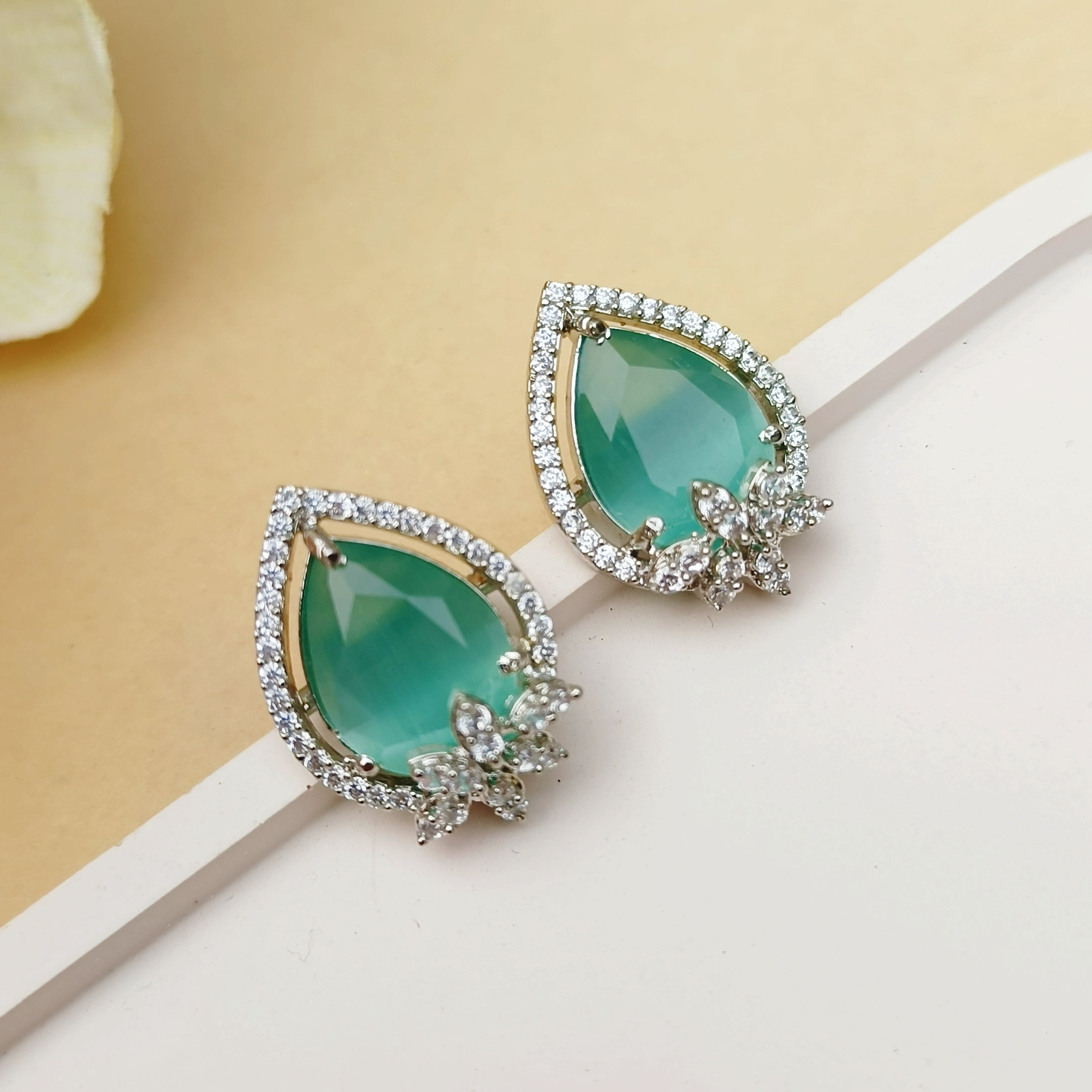 Mint Green & Silver American Diamond Studs
