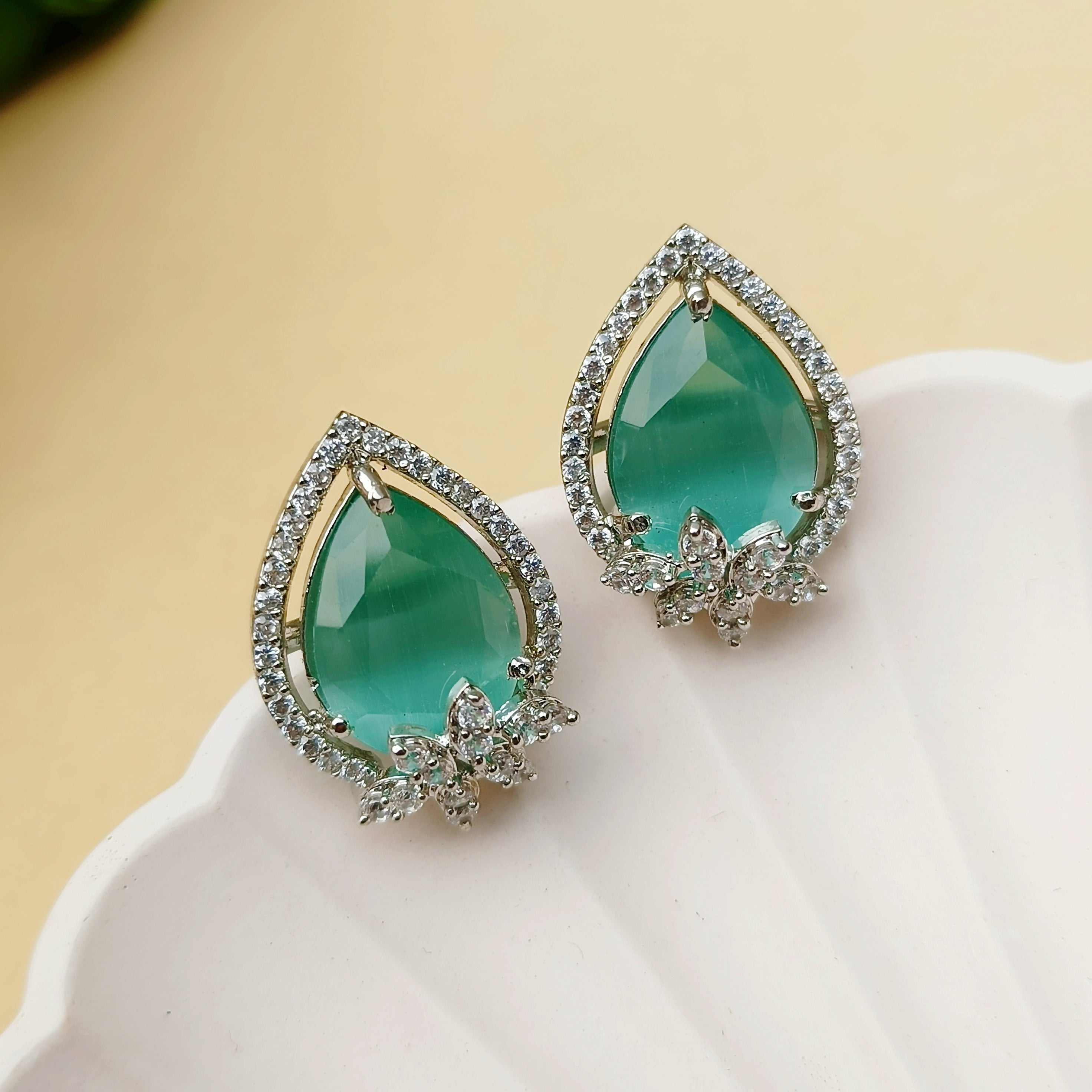 Mint Green & Silver American Diamond Studs