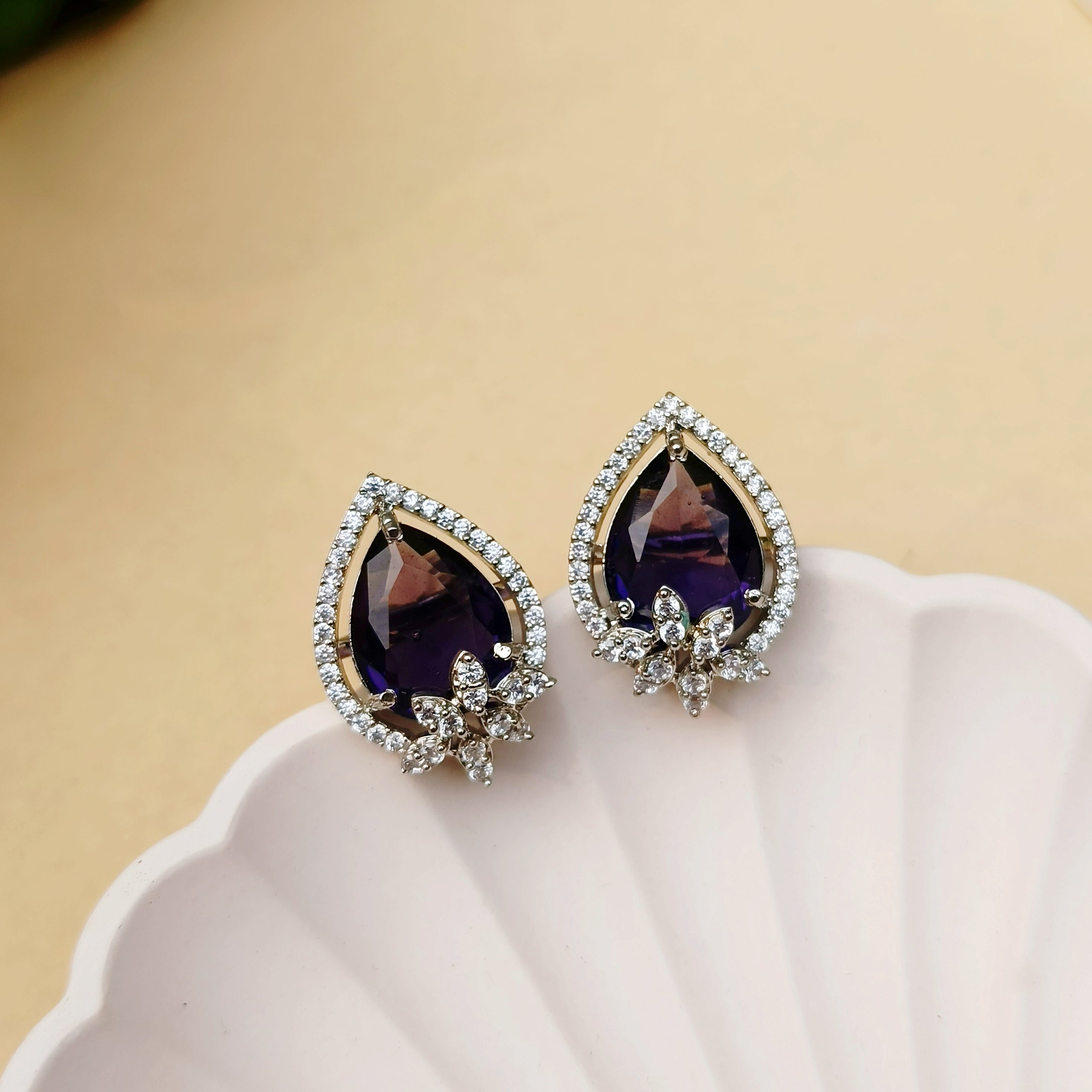 Purple & Silver American Diamond Studs