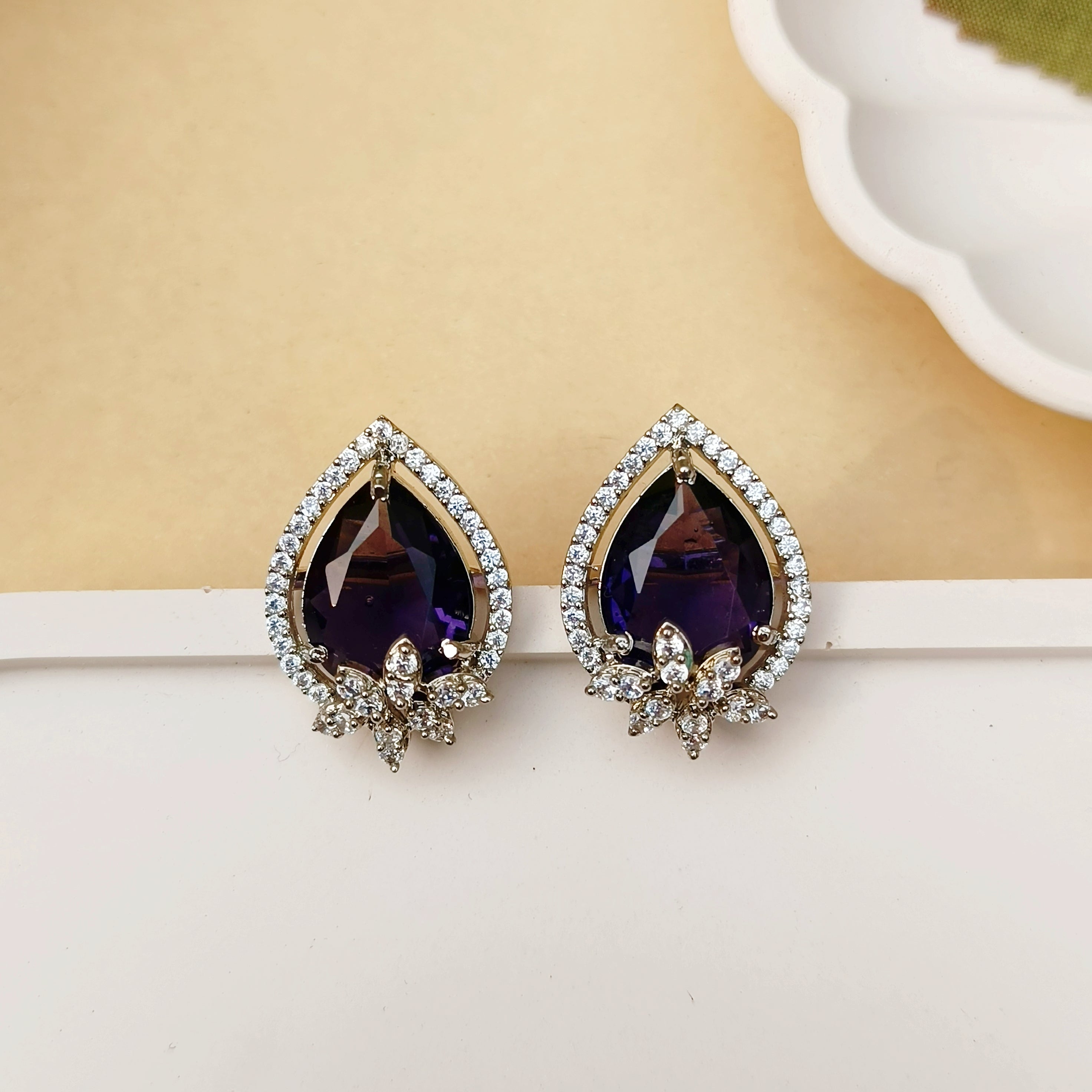 Purple & Silver American Diamond Studs