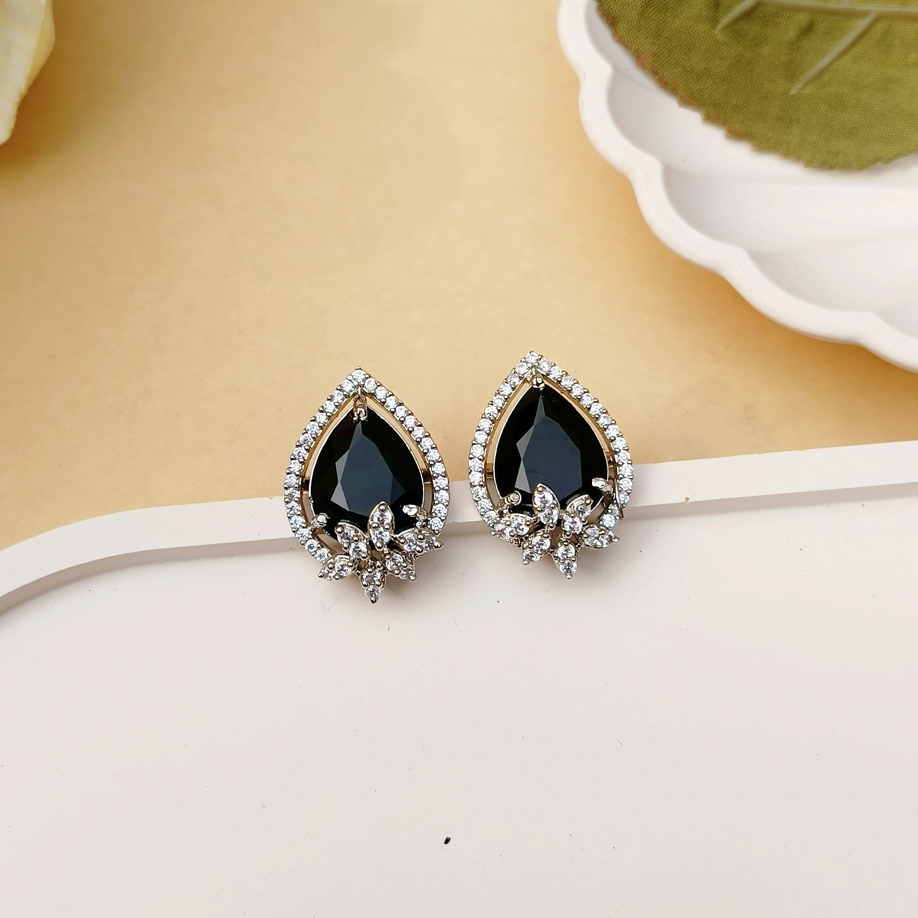 Black & Silver American Diamond Studs