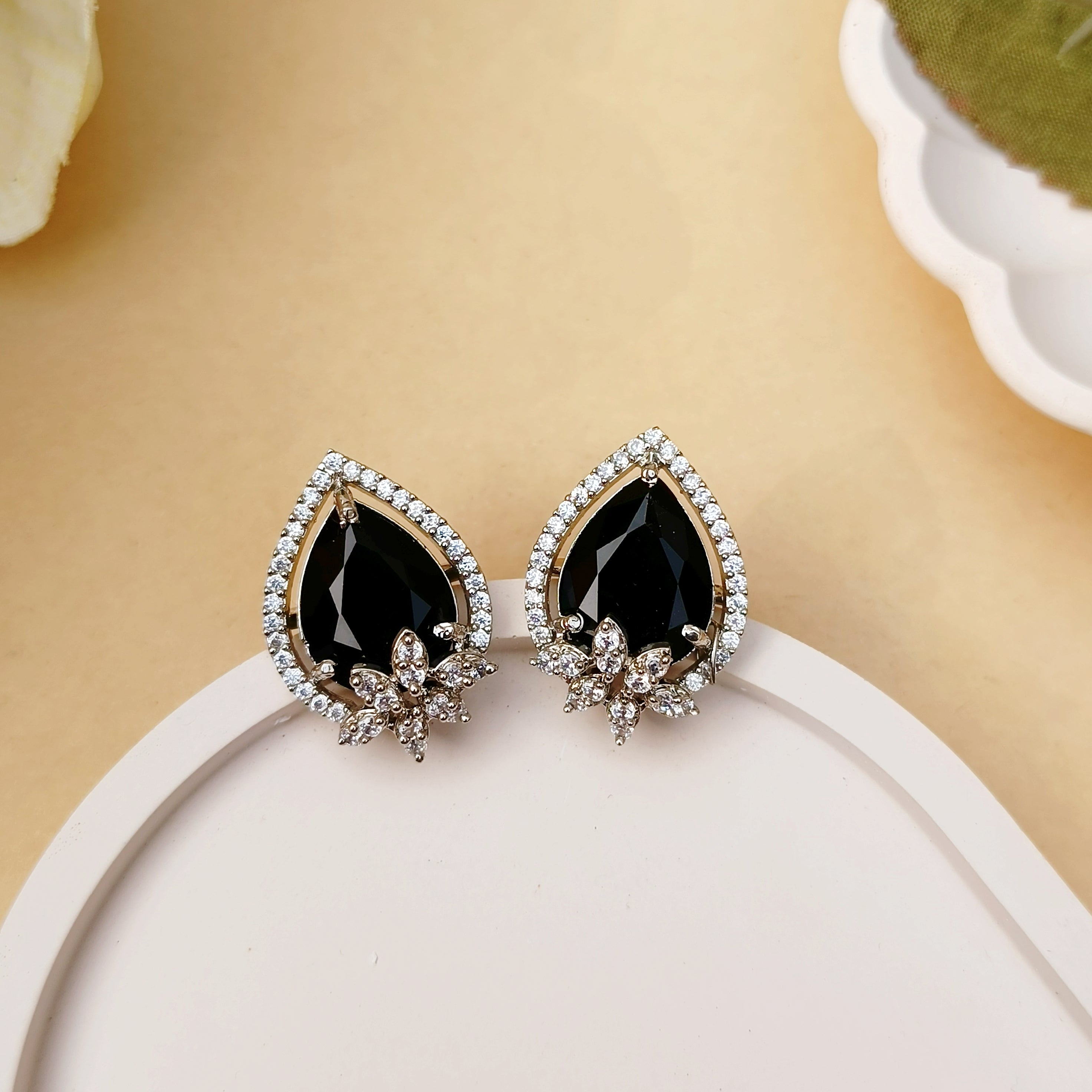 Black & Silver American Diamond Studs