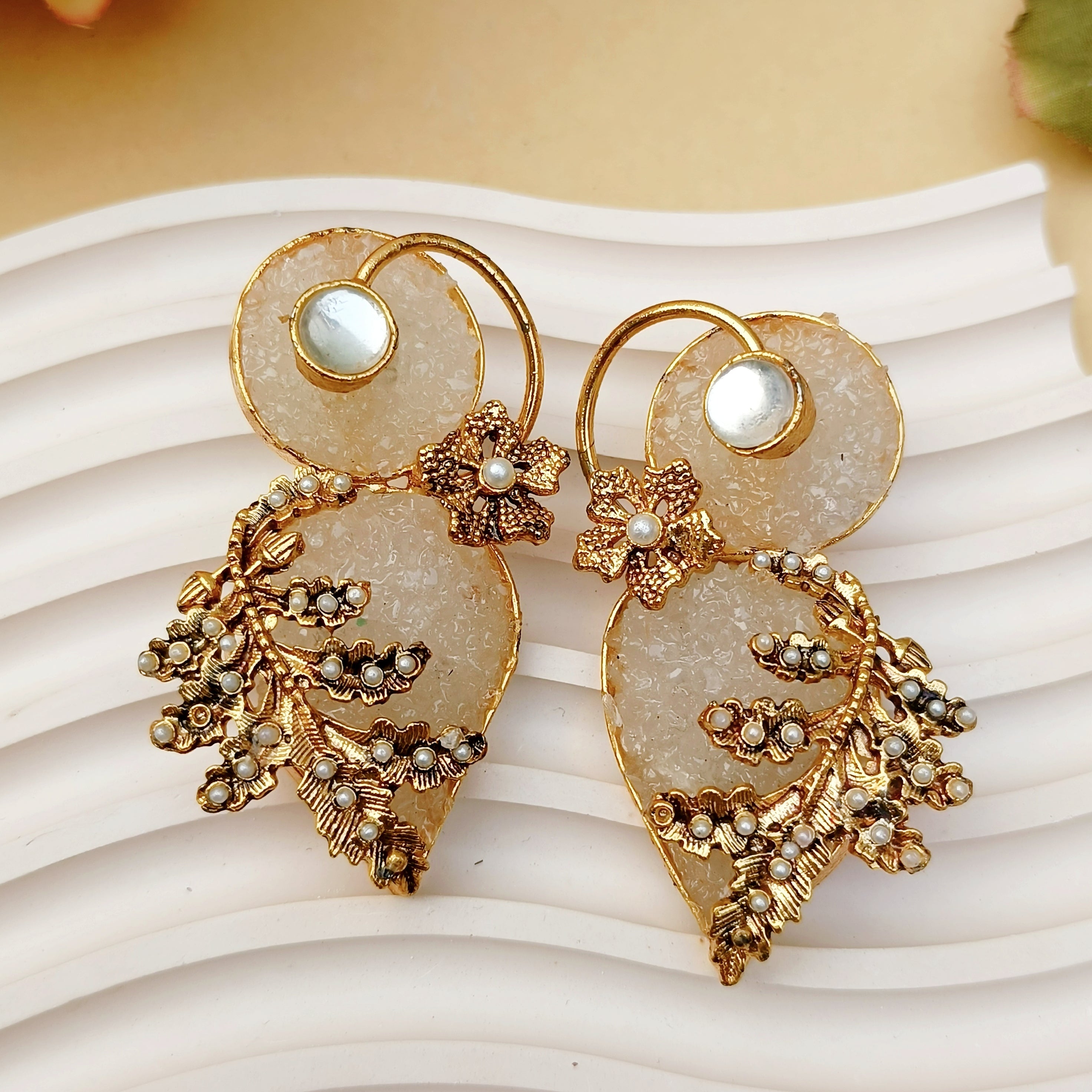 White & Golden Statement Crush Earrings