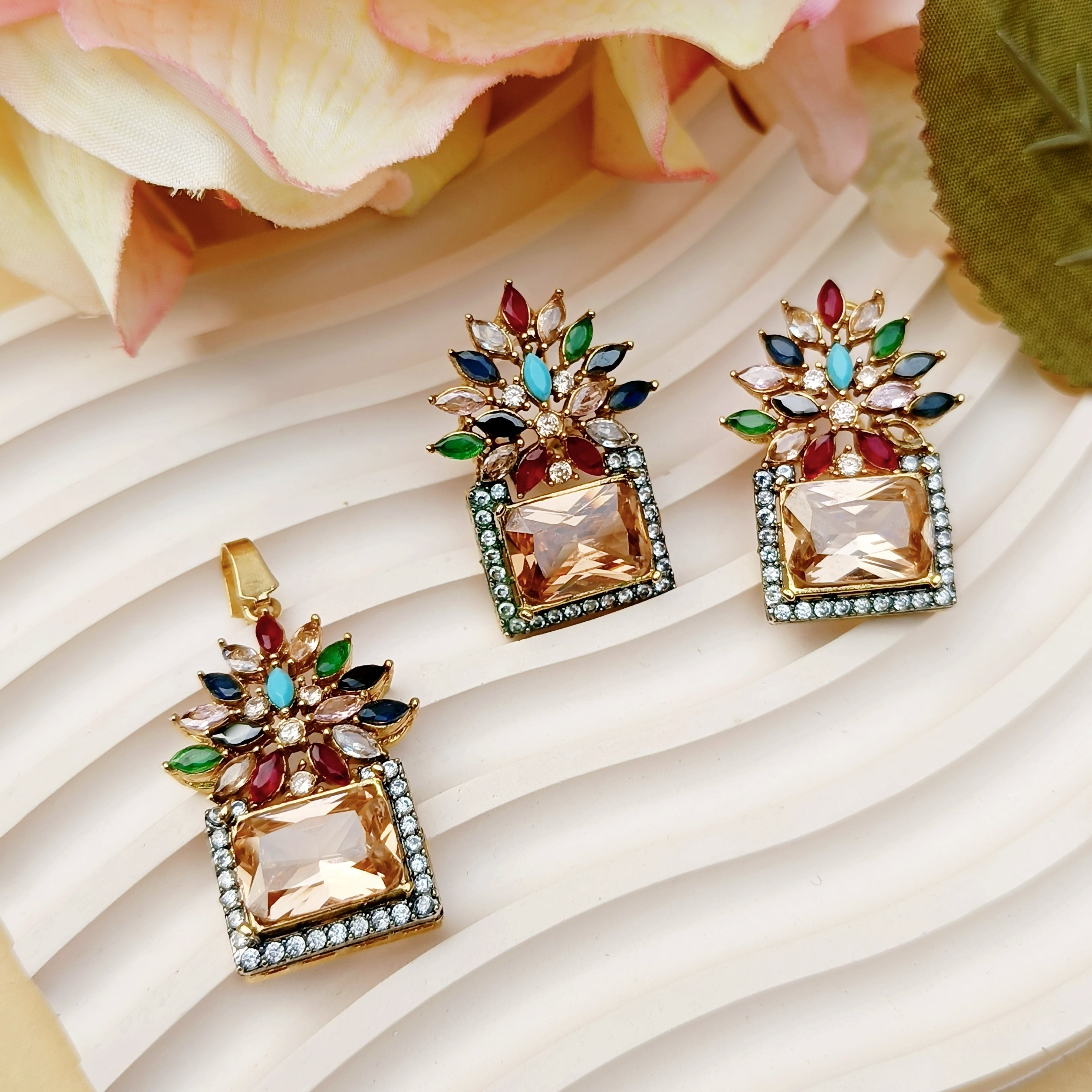 Multi Real Stones Gold Plated Combo Set