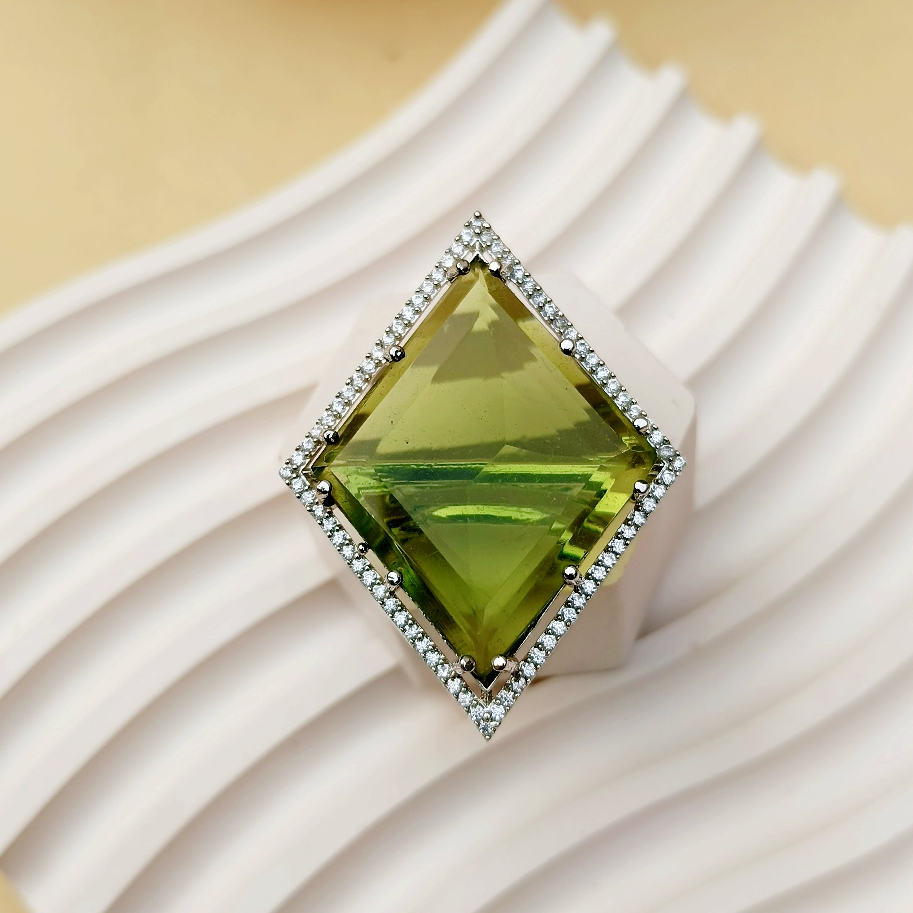 Olive Green American Diamond Luxury Ring