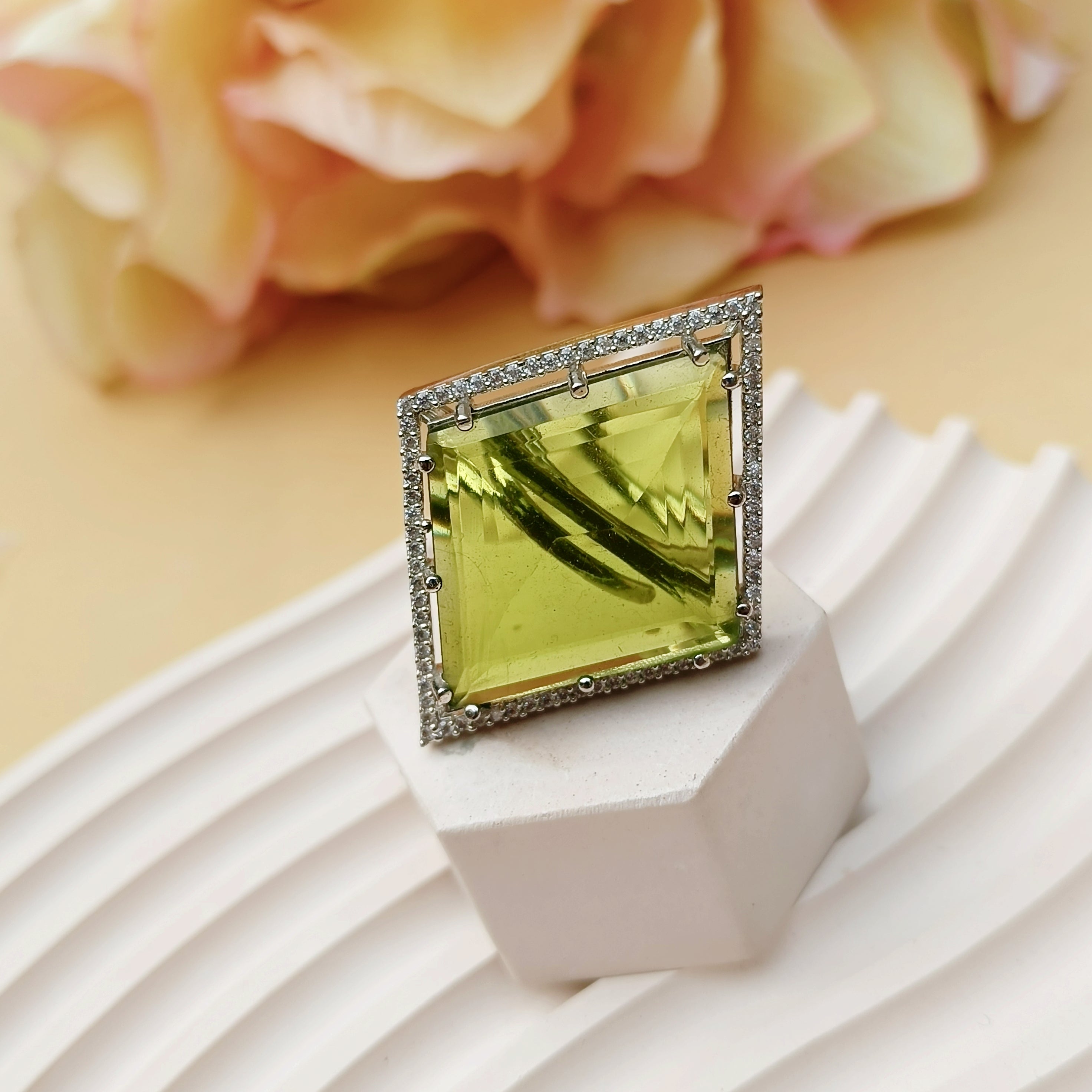 Olive Green American Diamond Luxury Ring