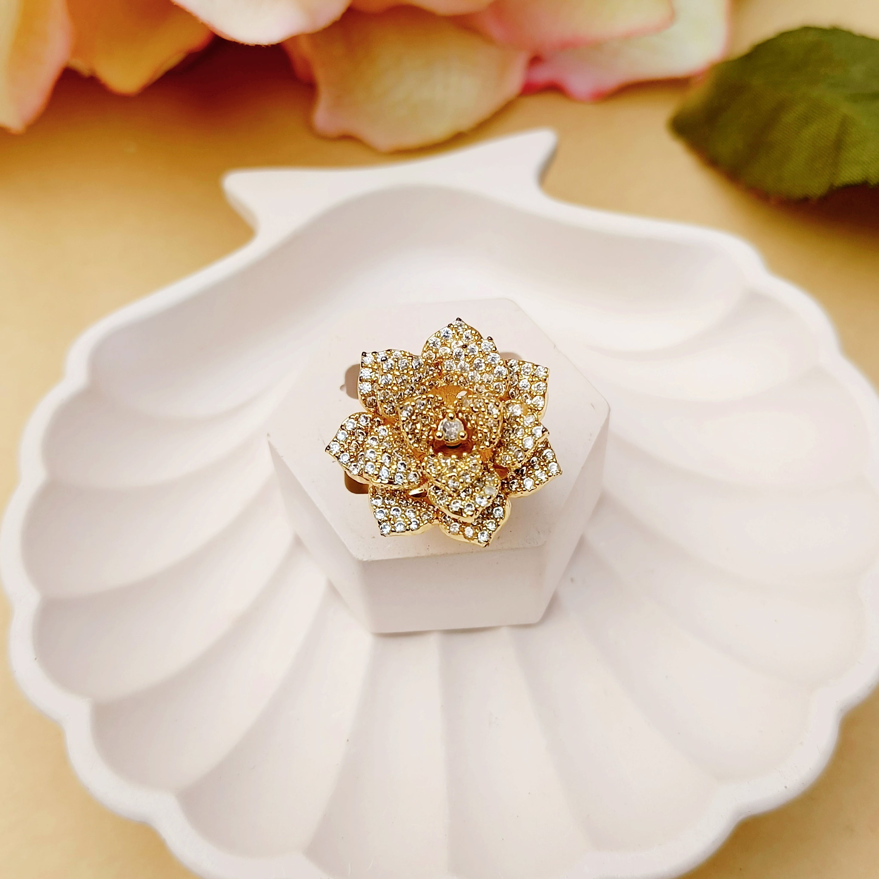 3D Floral American Diamond Ring