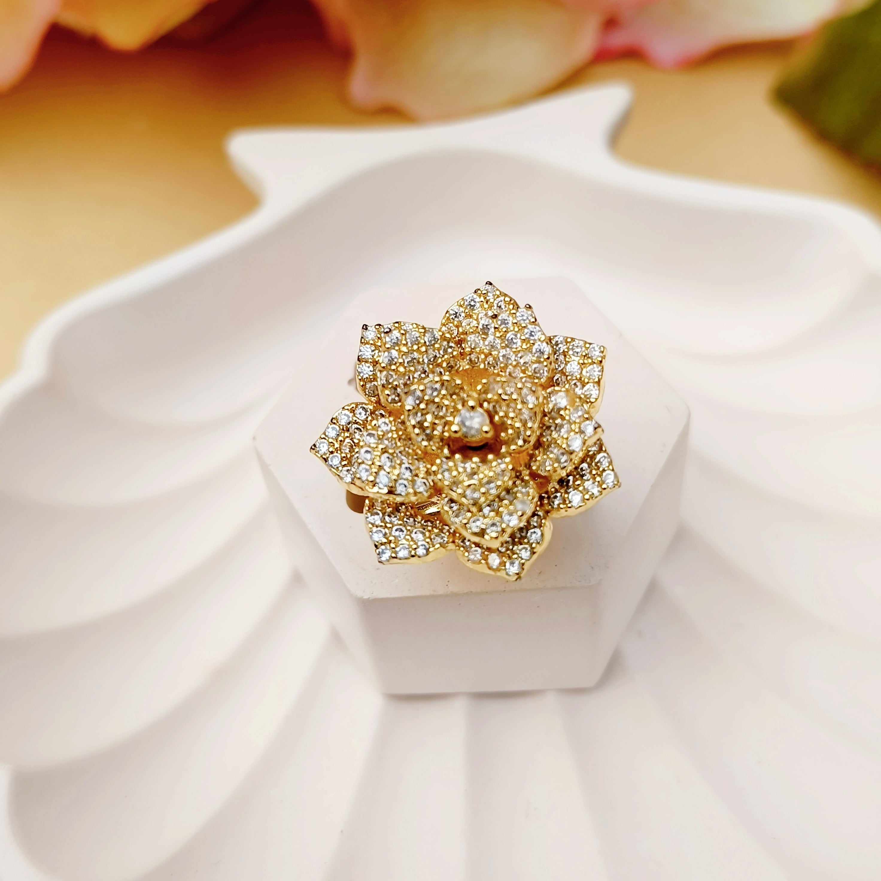 3D Floral American Diamond Ring