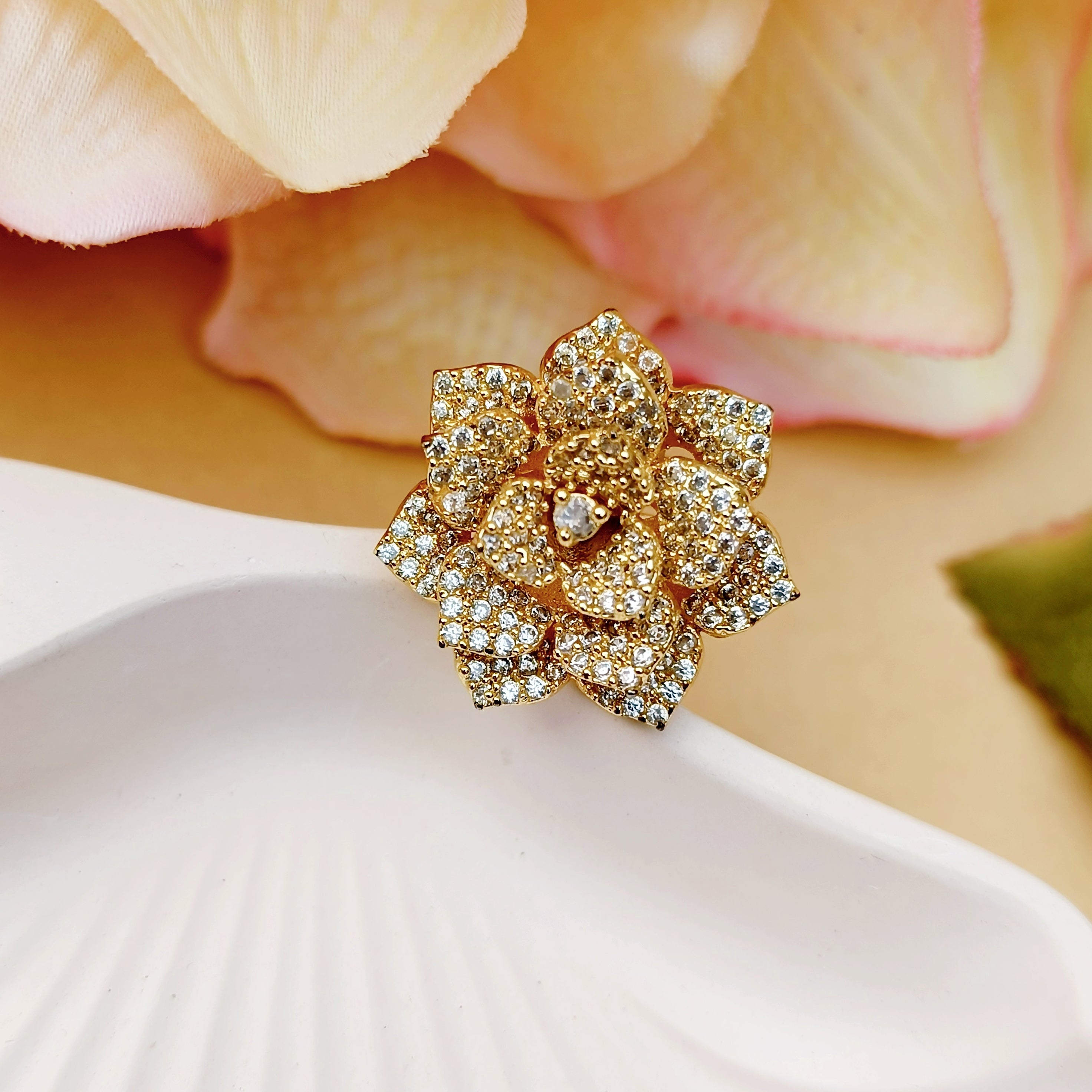 3D Floral American Diamond Ring