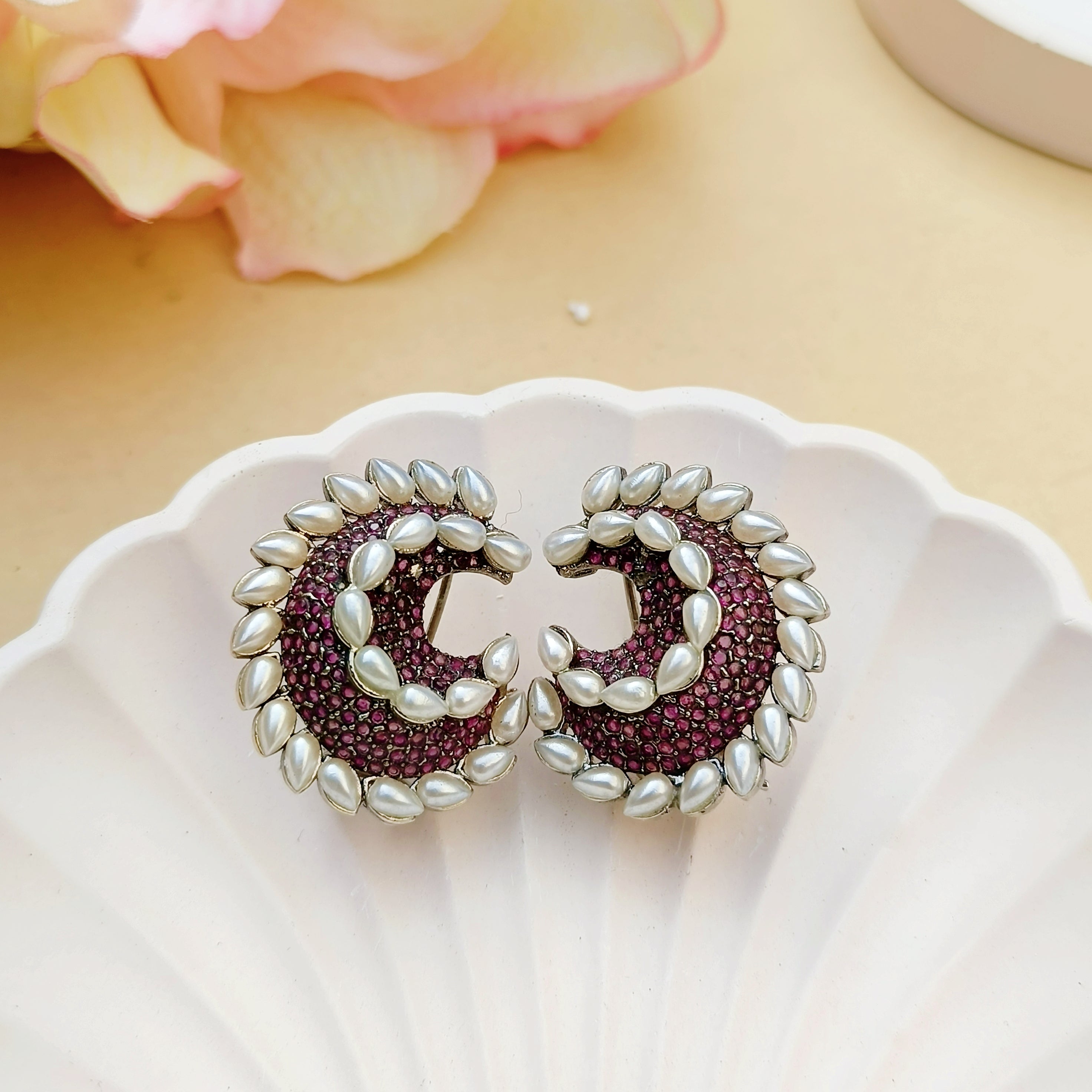 Magenta & Pearl Real Stone Studs