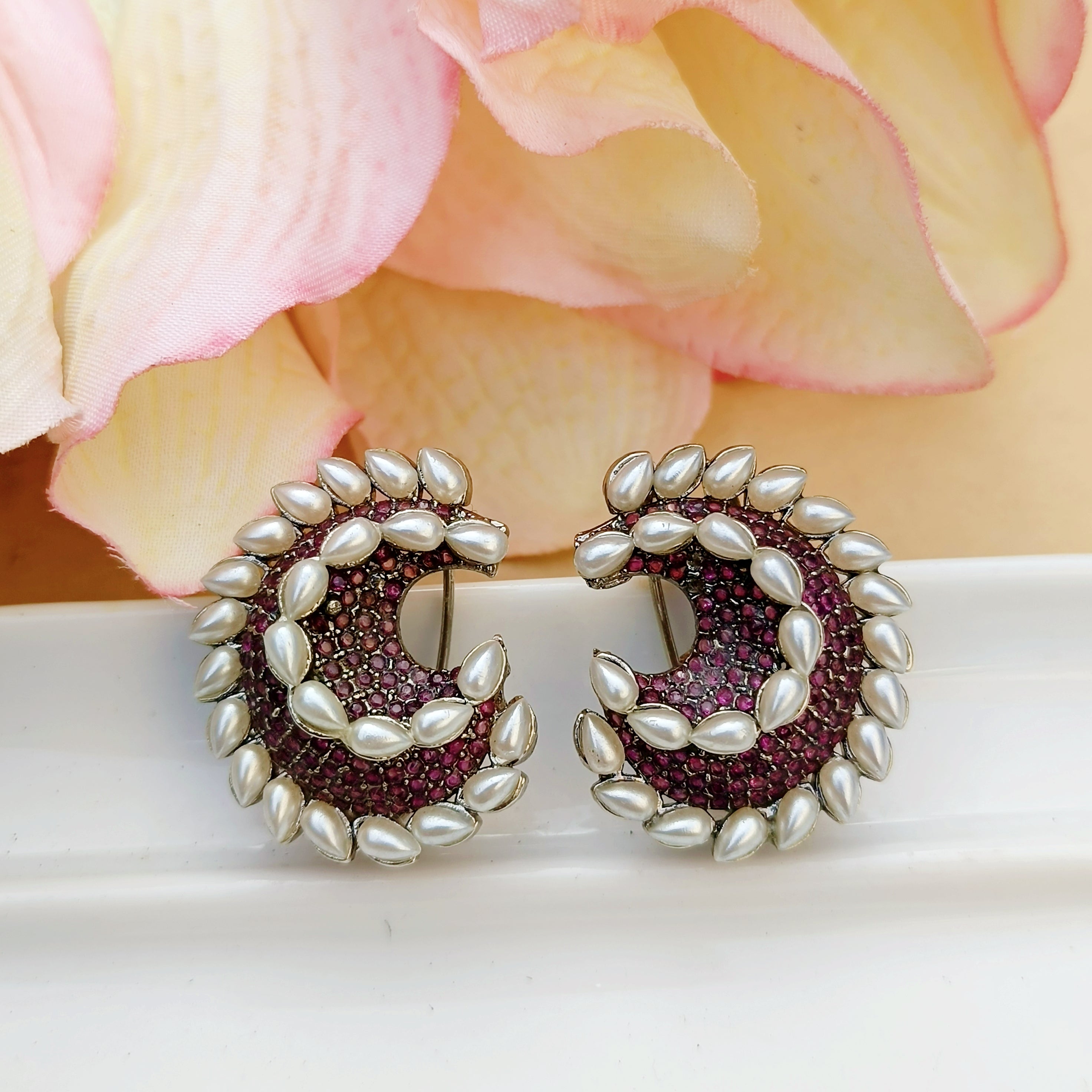 Magenta & Pearl Real Stone Studs