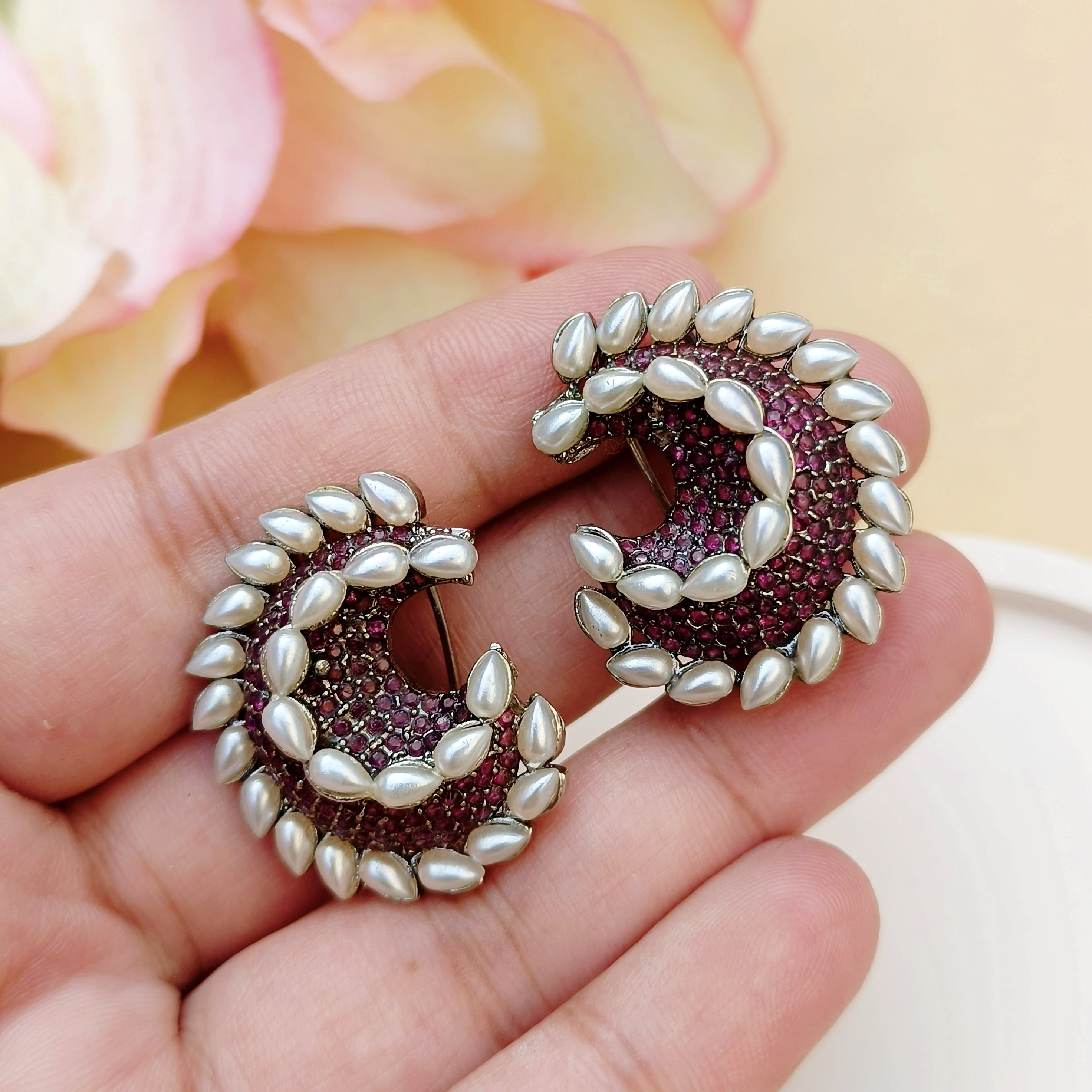 Magenta & Pearl Real Stone Studs