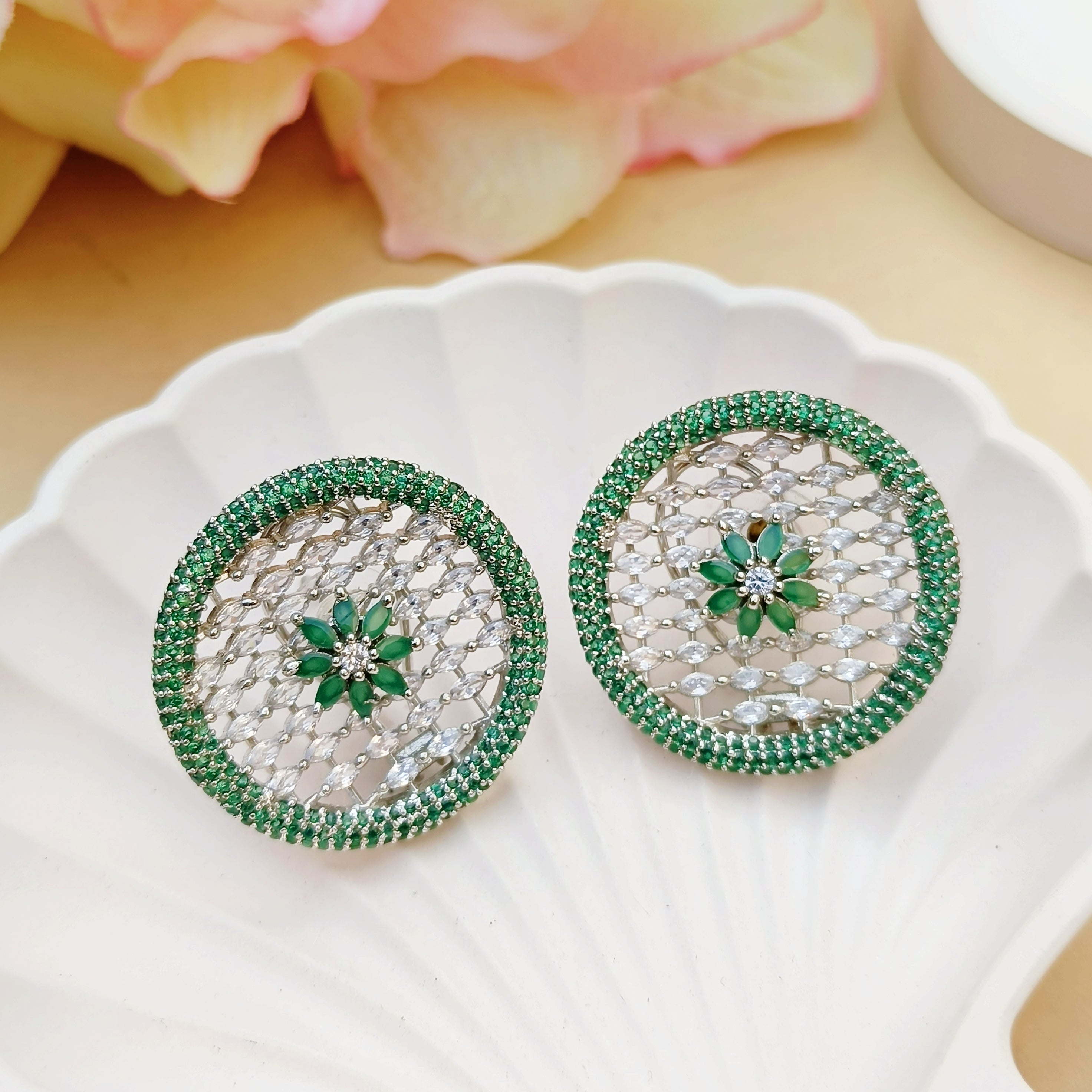 Emerald Green & Silver AD Studs