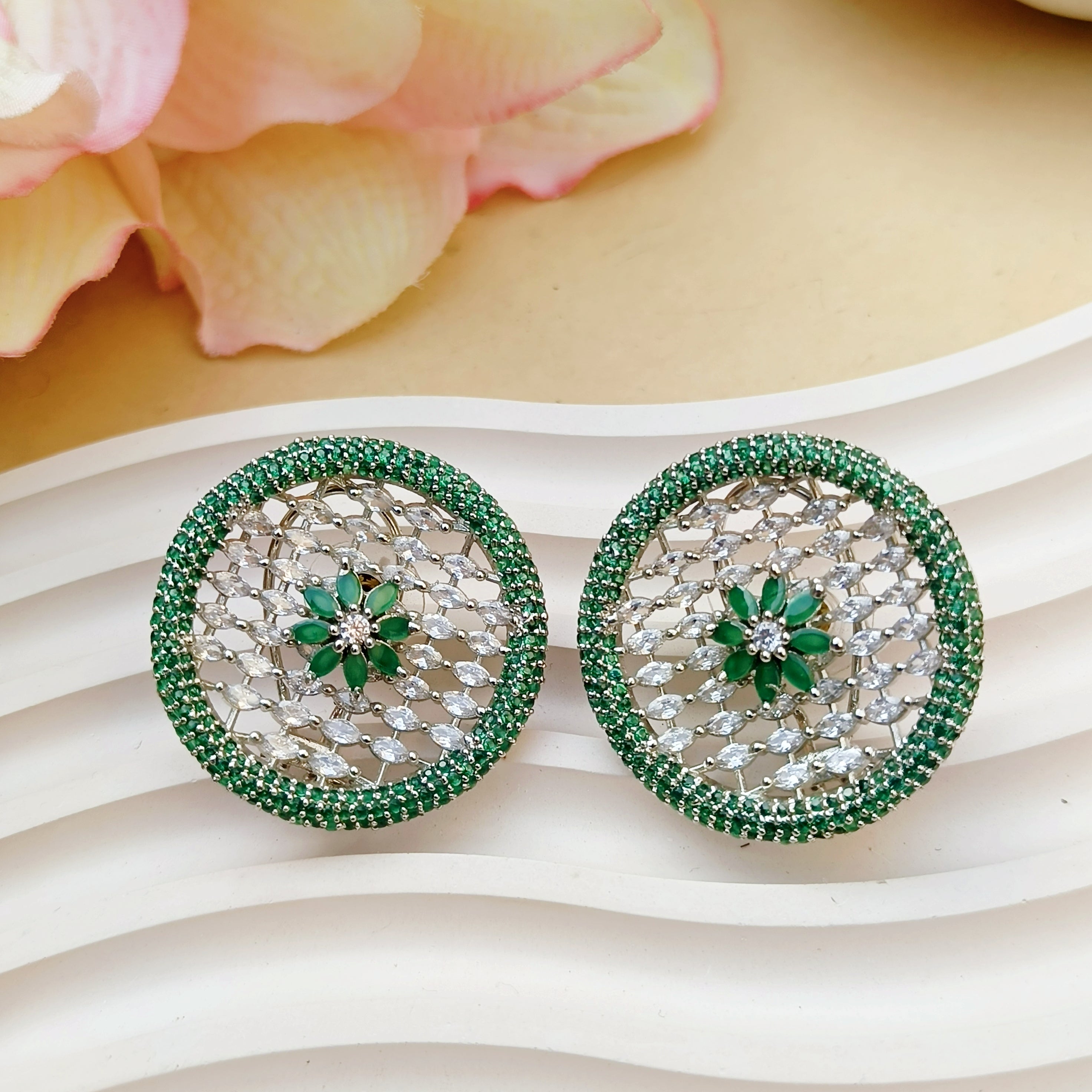 Emerald Green & Silver AD Studs