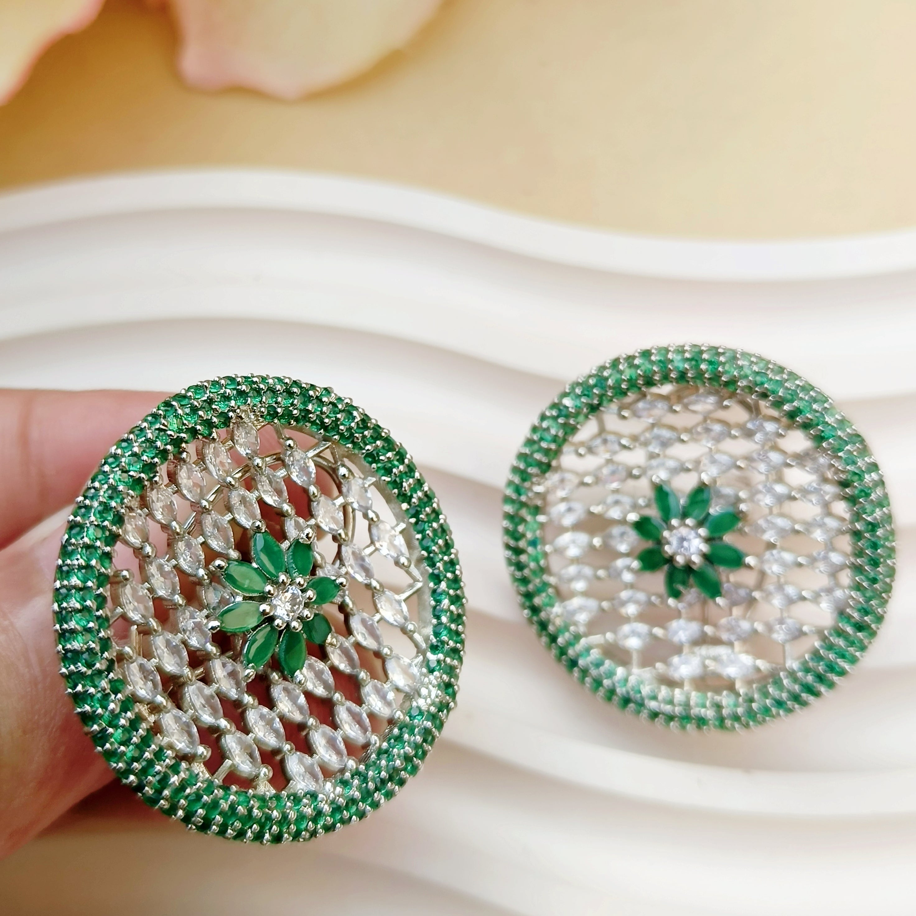 Emerald Green & Silver AD Studs