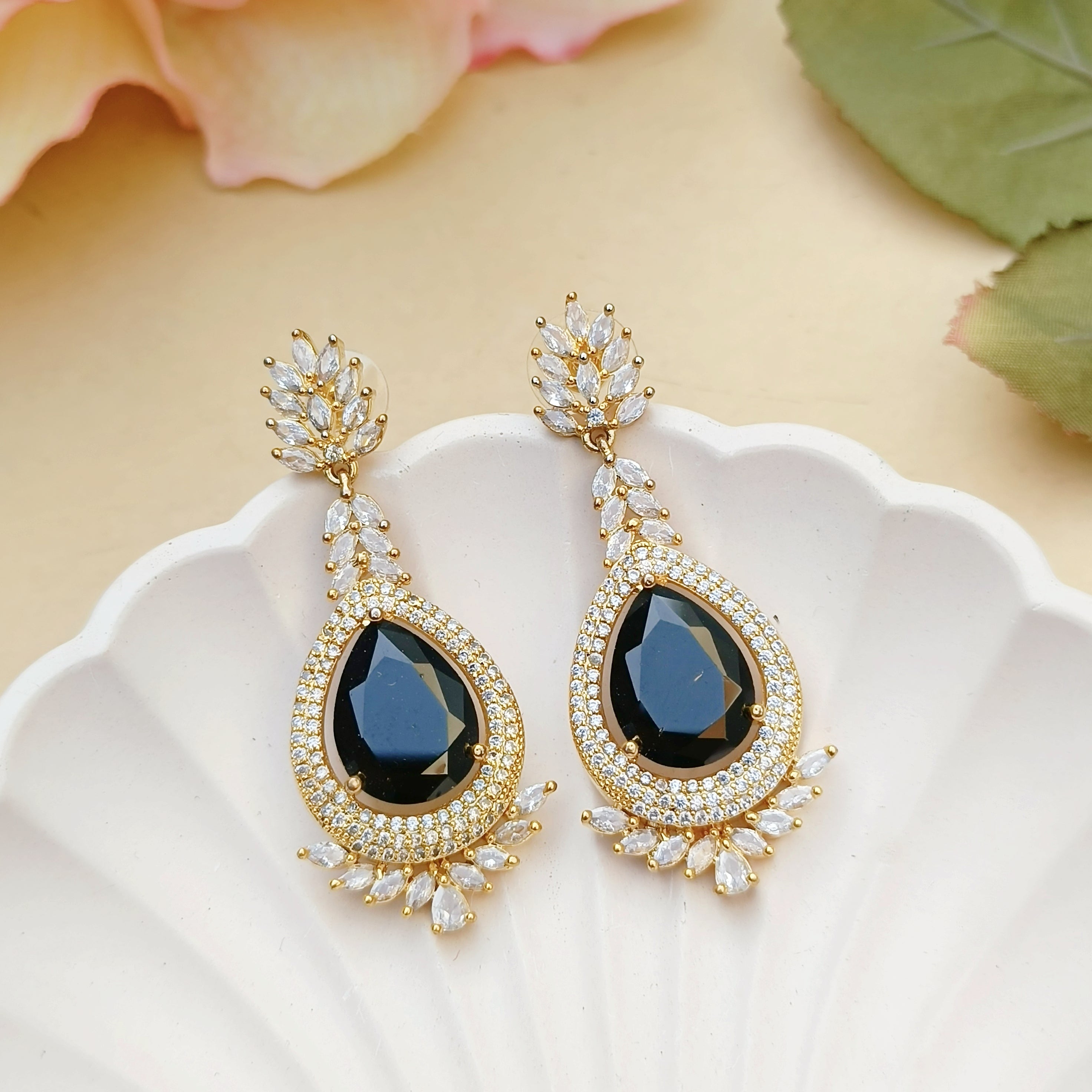 Black & Golden American Diamond Earrings