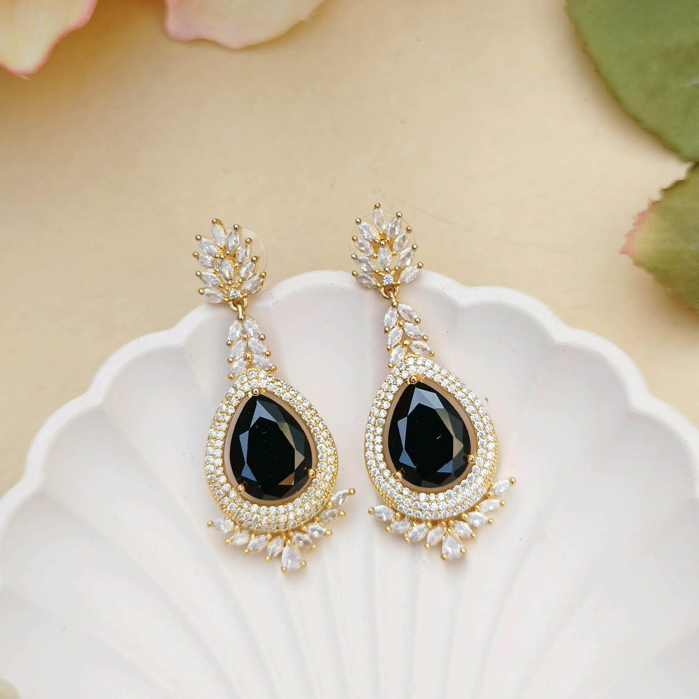 Black & Golden American Diamond Earrings