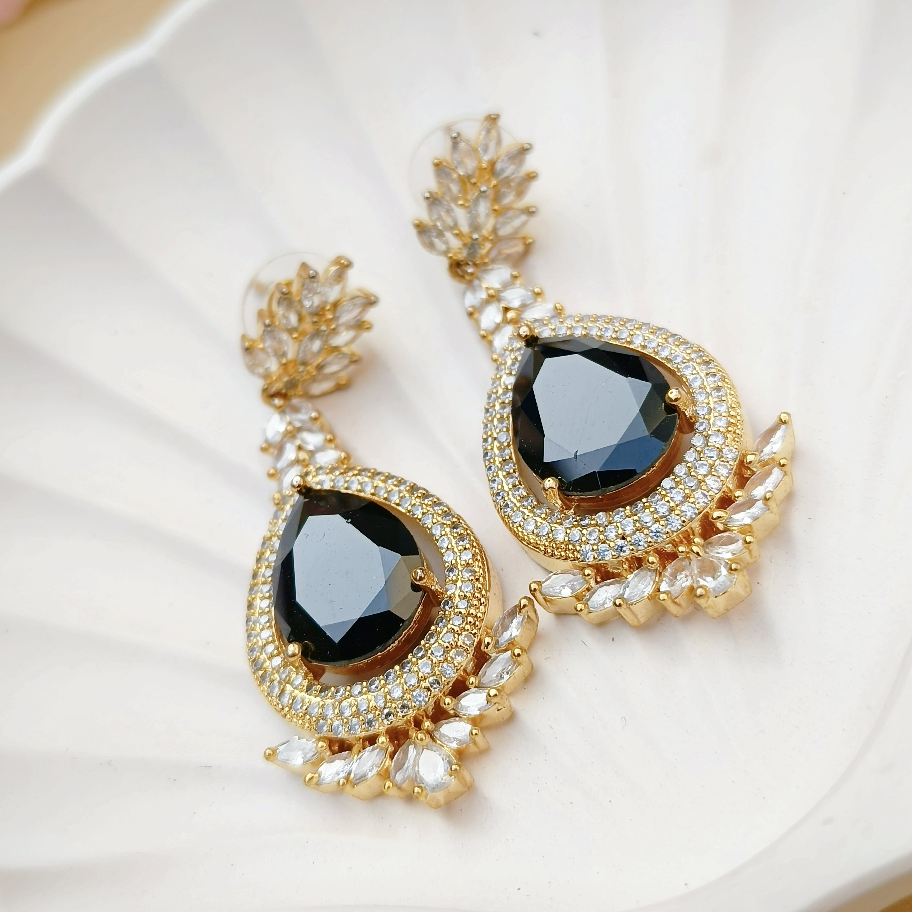 Black & Golden American Diamond Earrings