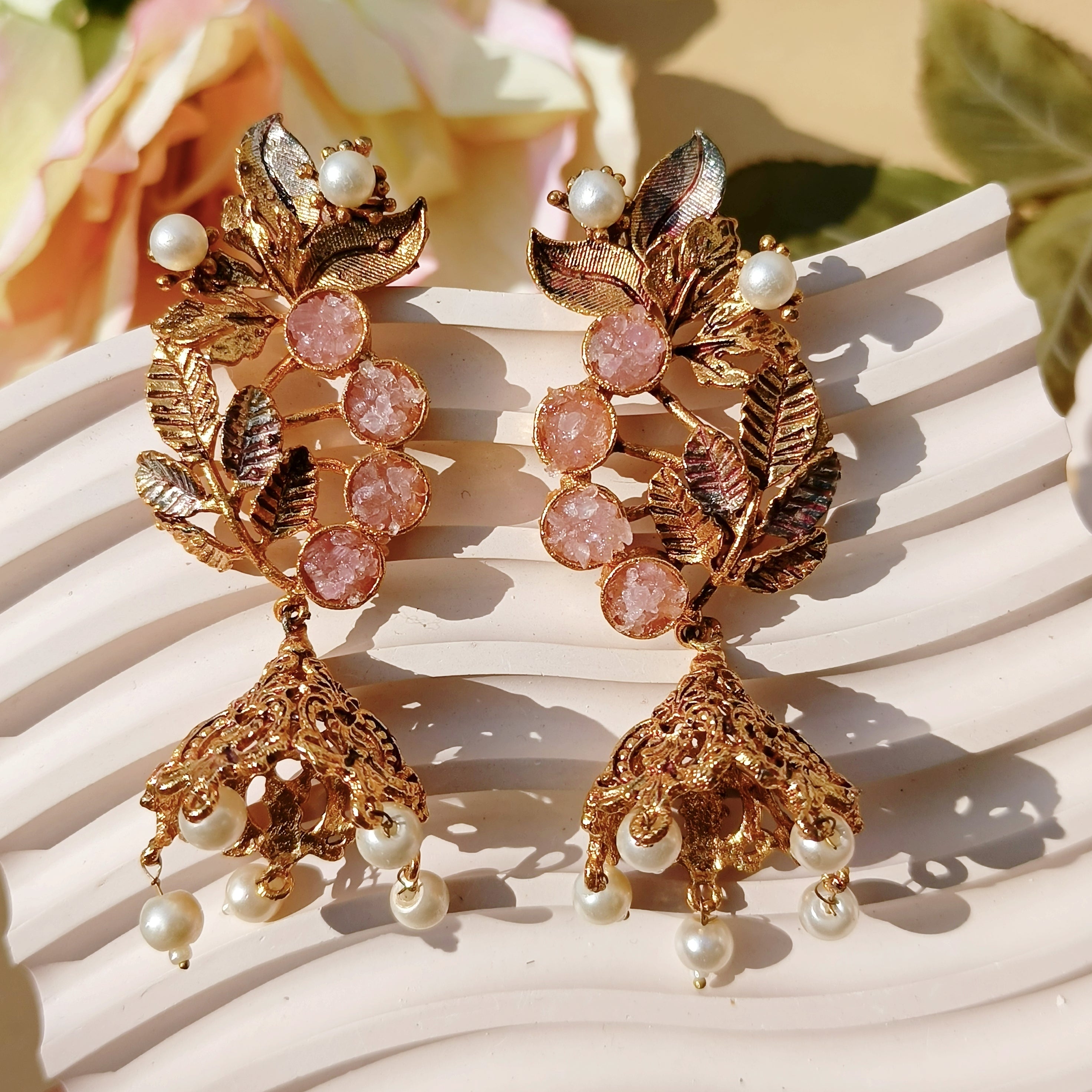 Pink & Gold Crush Stone Jhumka