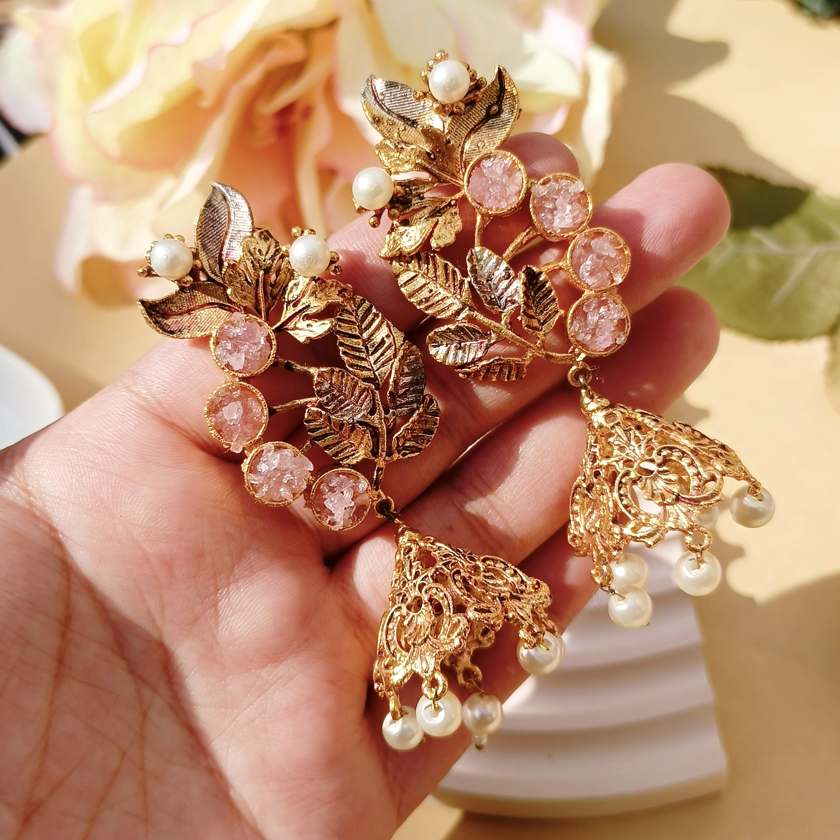 Pink & Gold Crush Stone Jhumka