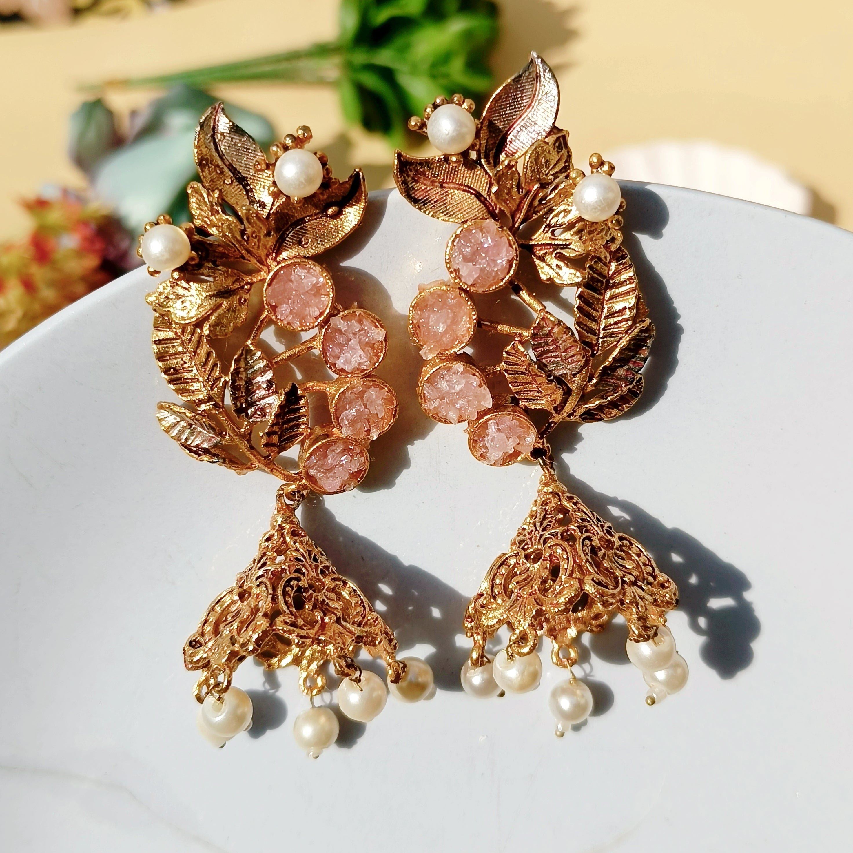 Pink & Gold Crush Stone Jhumka