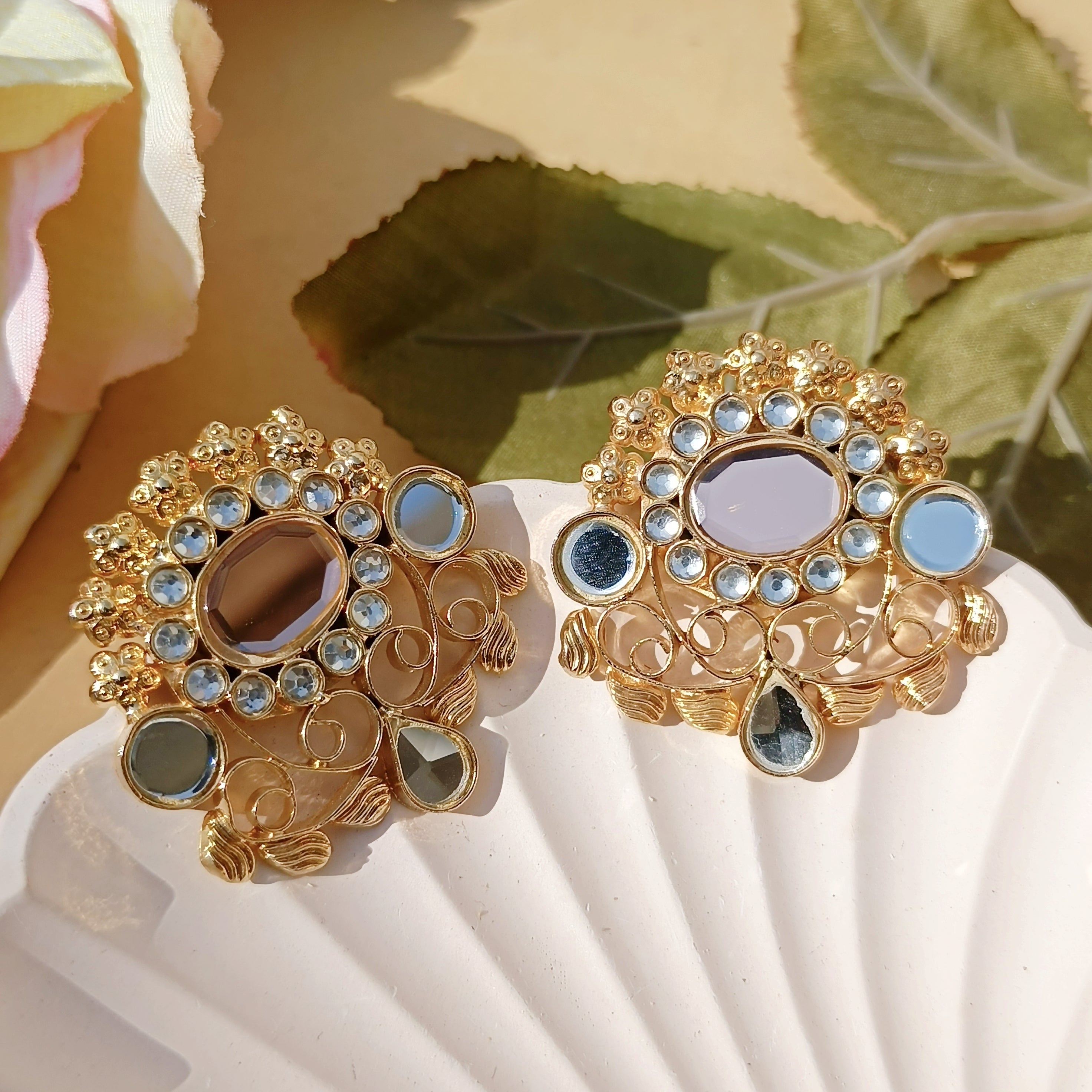 Golden Champagne Farshi Kundan Studs