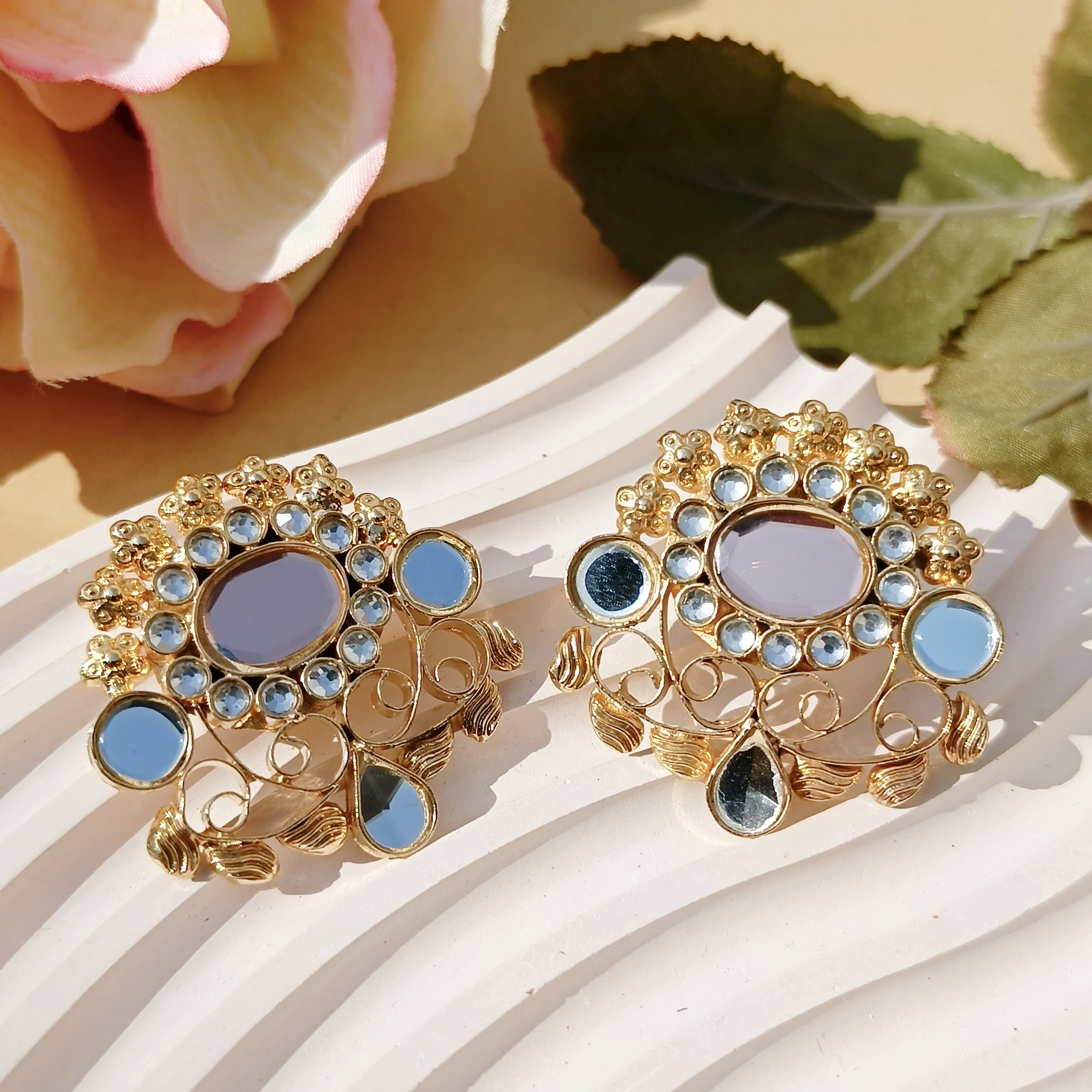 Golden Champagne Farshi Kundan Studs