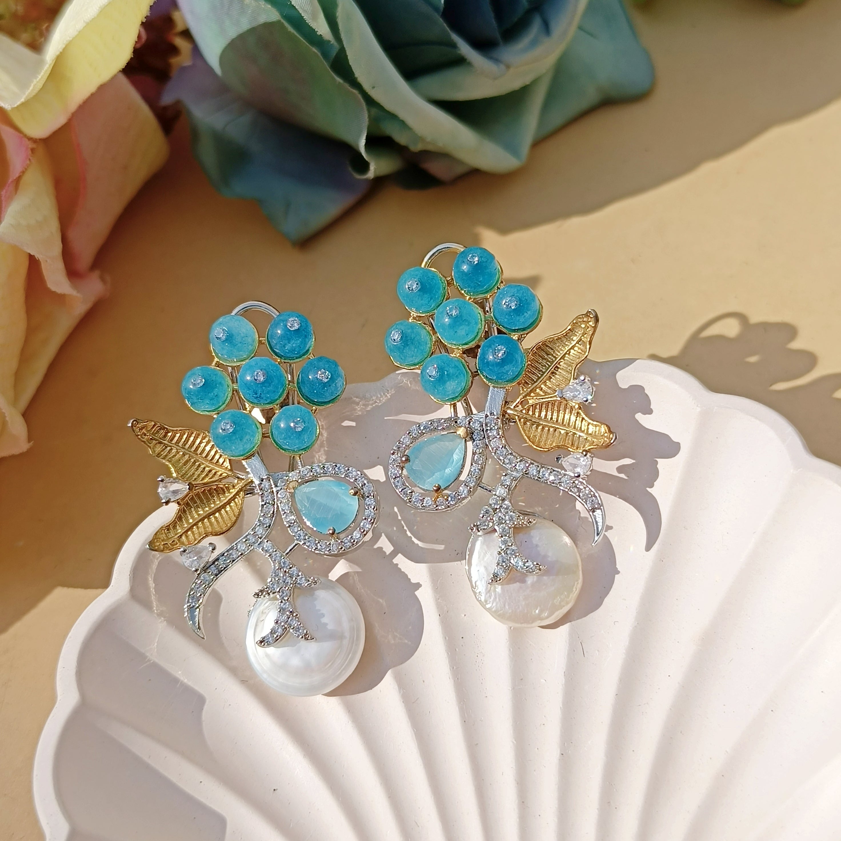 Ferozi & Mother Of Pearl Statement Earrings