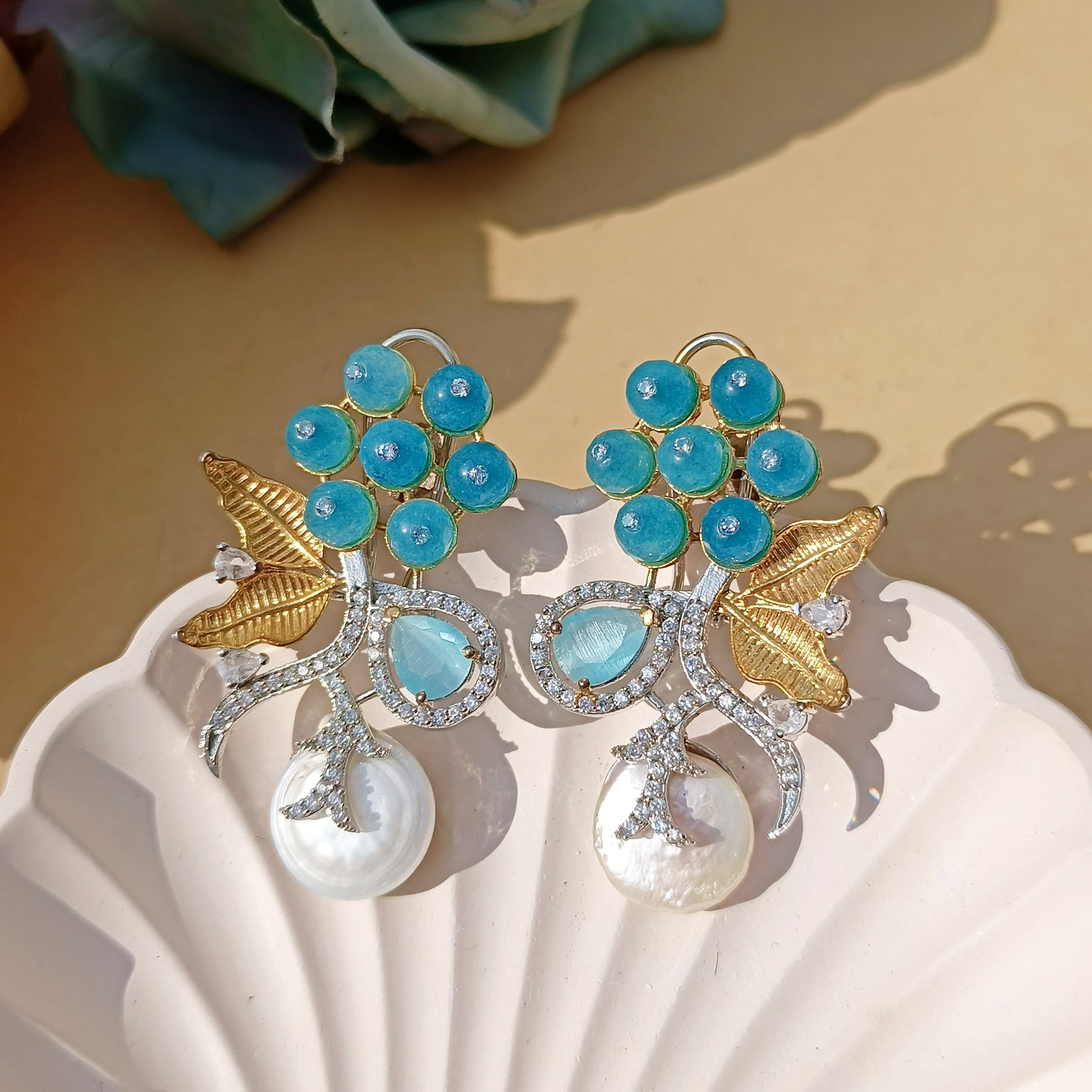 Ferozi & Mother Of Pearl Statement Earrings