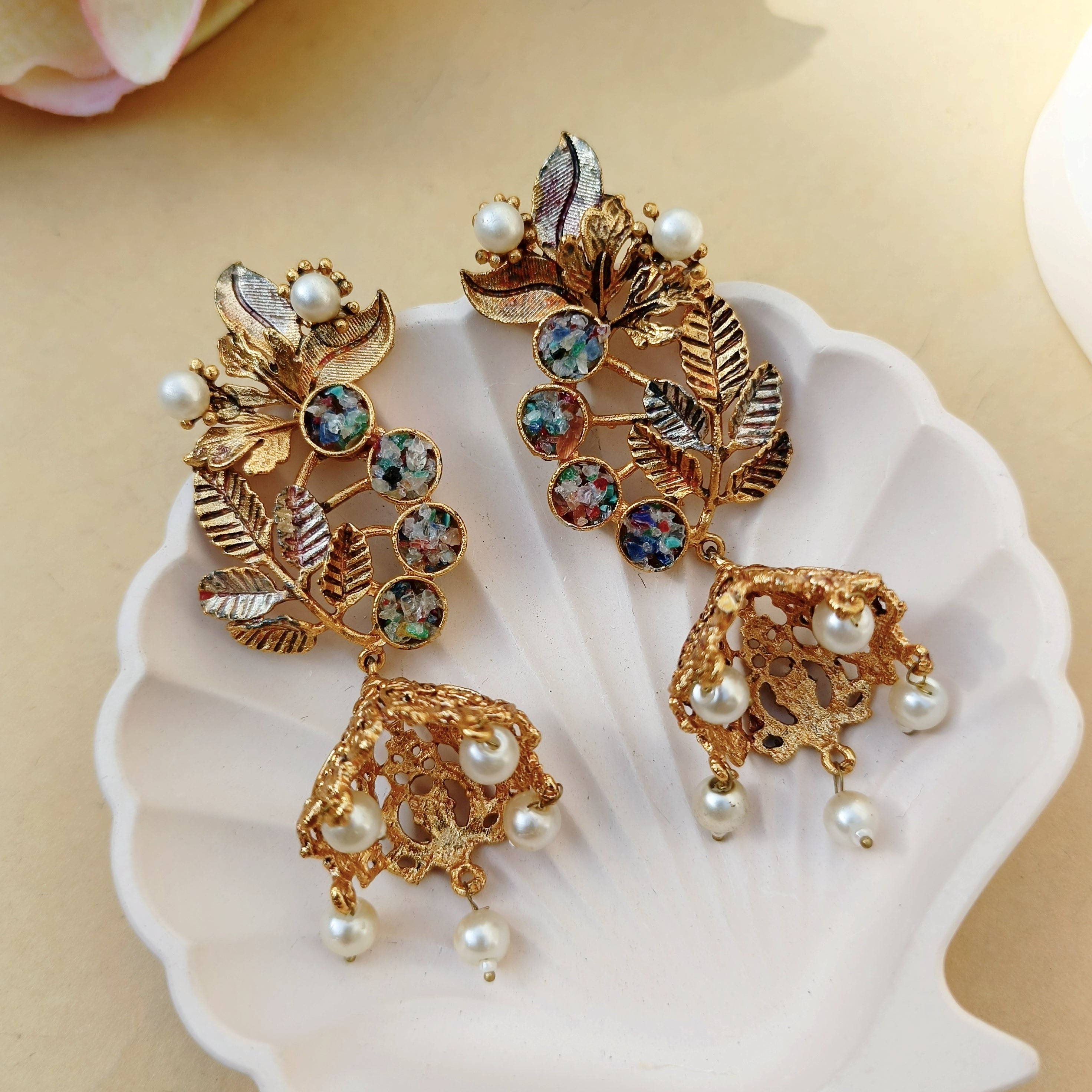 Multi Golden Crush Stone Jhumka