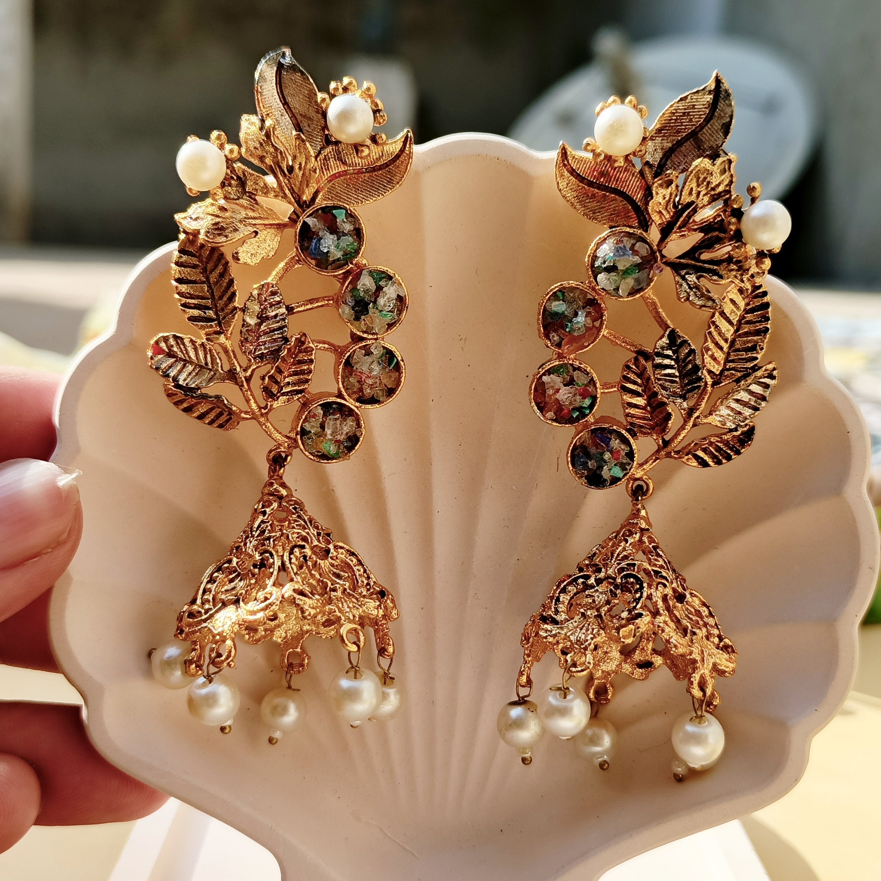 Multi Golden Crush Stone Jhumka