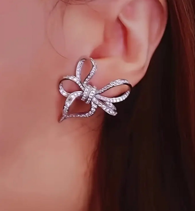 American Diamond Silver Plated Bow Earrings