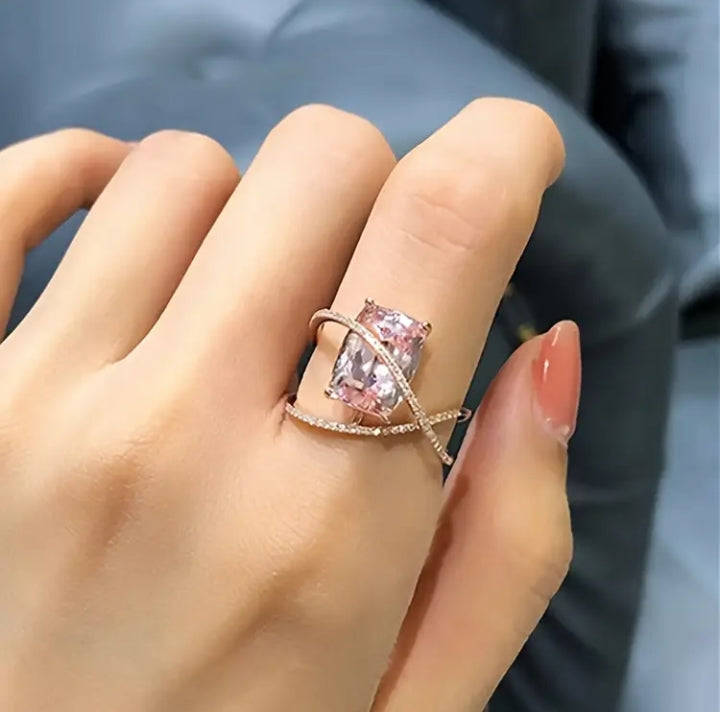 Rose Gold Polished American Diamond Ring