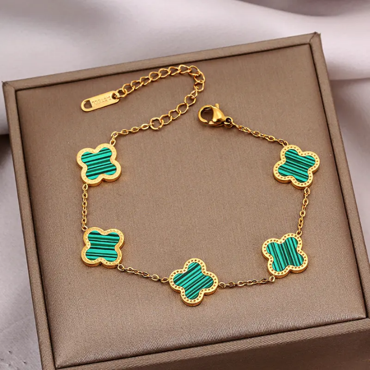 Stainless Steel Clover Hoops And Bracelet Set