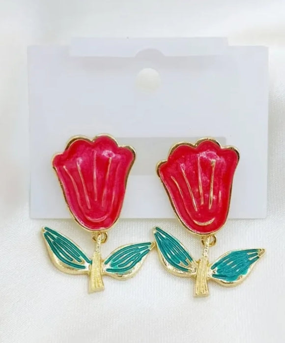 Elegant Enamel Floral Earrings