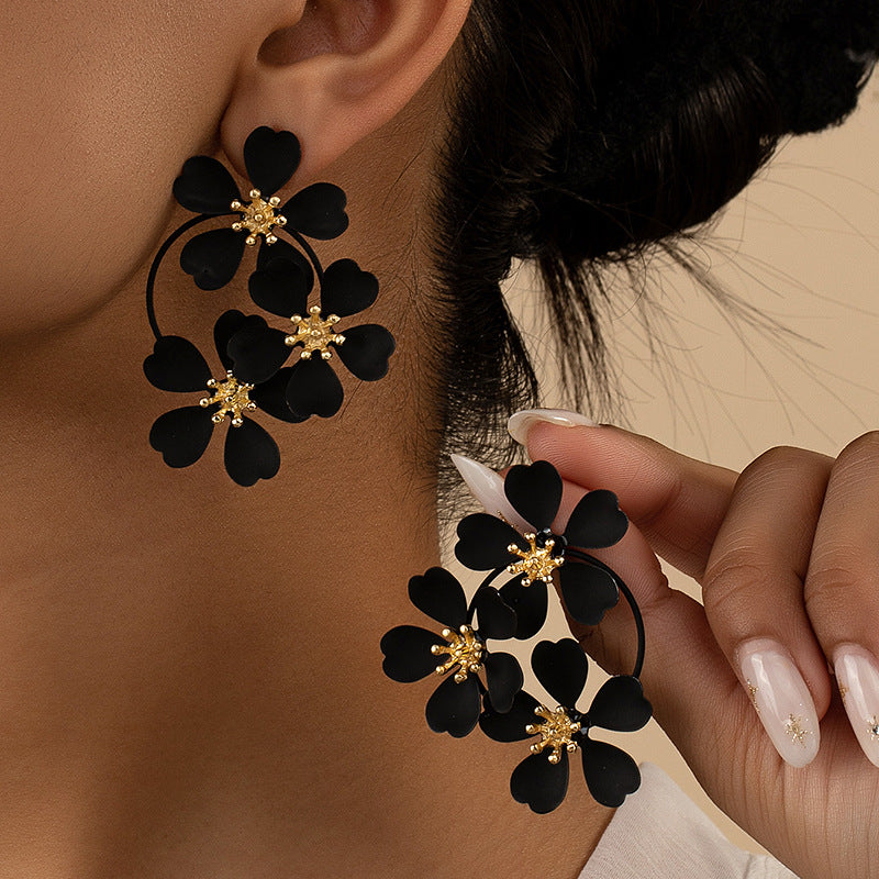 Black & Gold Luxe Flower Earrings