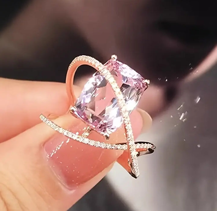 Rose Gold Polished American Diamond Ring