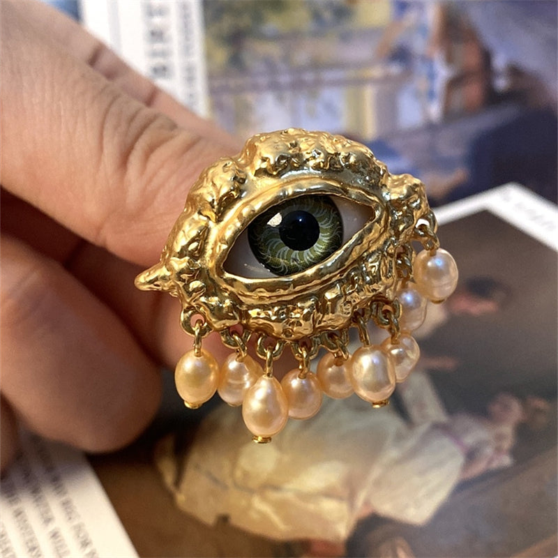 Mother of Pearl Evil Eyes Off Statement Ring