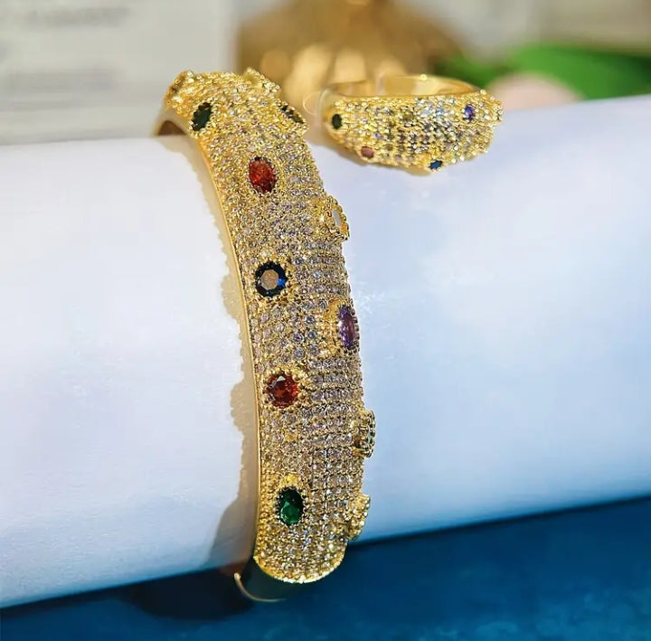 American Diamond Gold Plated Openable Handcuff Ring Set