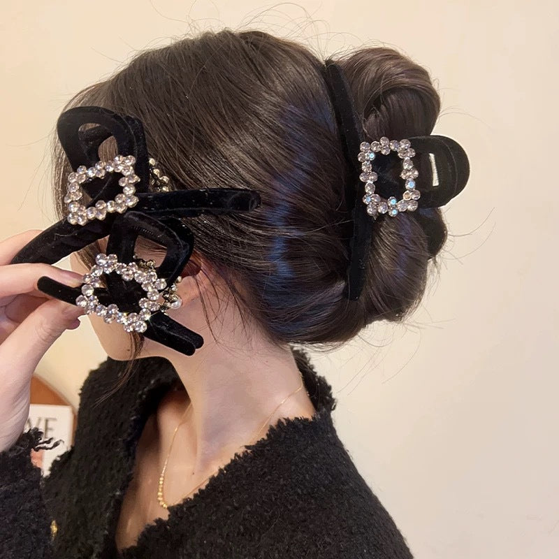Velvet flocked Hair Claw With Rhinestones
