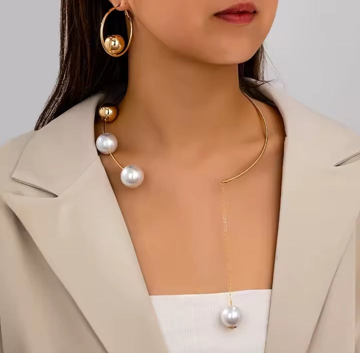 Elegant Pearl Round Choker Set