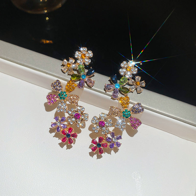 Multi Crystal Flower Earrings